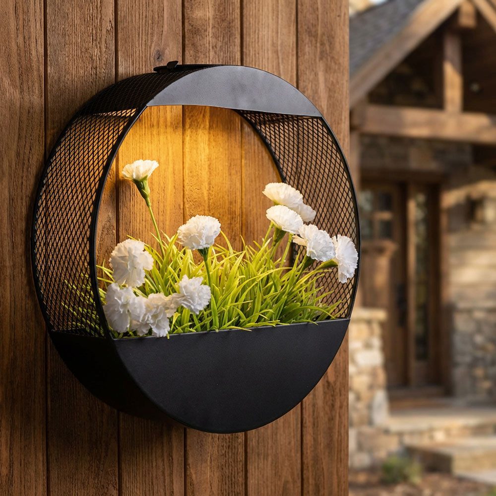 Haushalt International LED Solarleuchte, LED-Leuchtmittel fest verbaut, Warmweiß, Solarlampe Außen Pflanzgefäß Wandleuchte Gartendeko Metall