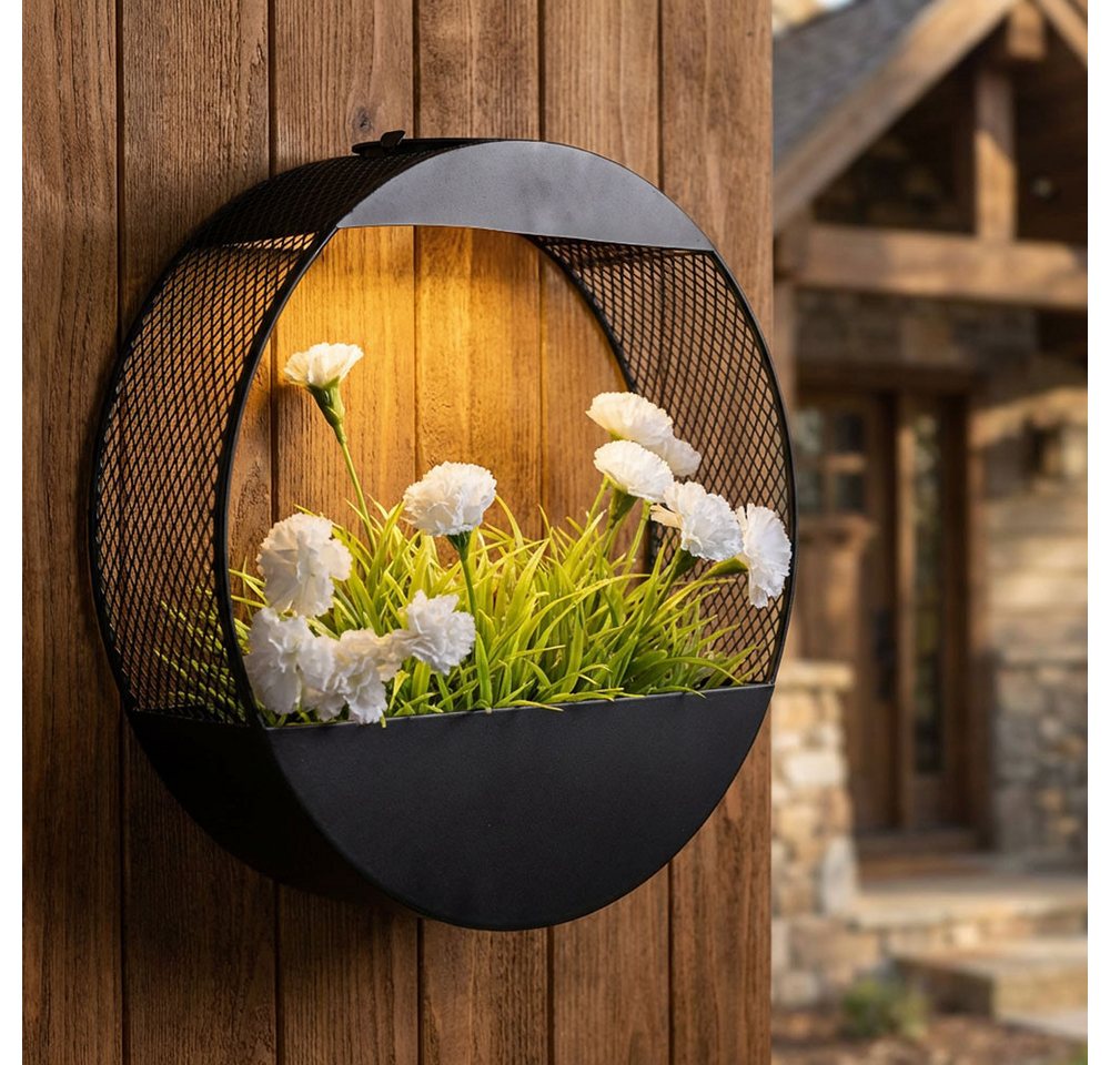 Haushalt International LED Solarleuchte, LED-Leuchtmittel fest verbaut, Warmweiß, Solarlampe Außen Pflanzgefäß Wandleuchte Gartendeko Metall