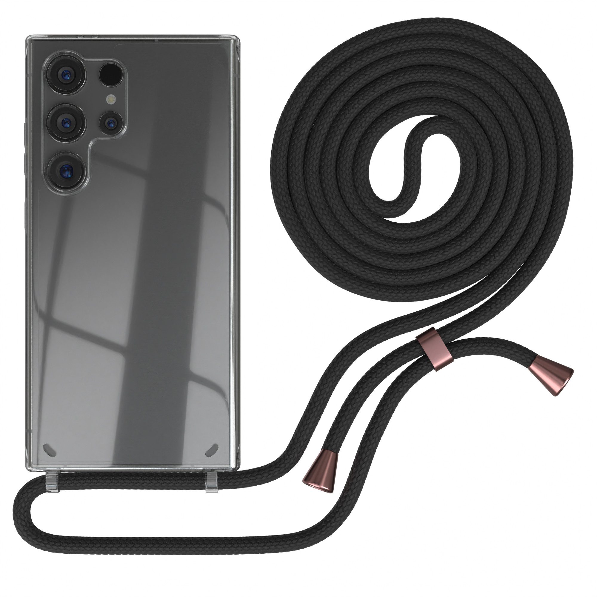 EAZY CASE Handykette mit-/ ohne Magsafe Hülle für Galaxy S24 Ultra 6,8 Zoll, Handykette Hülle mit Band Slimcover Schutzhülle Schwarz Clips Silber