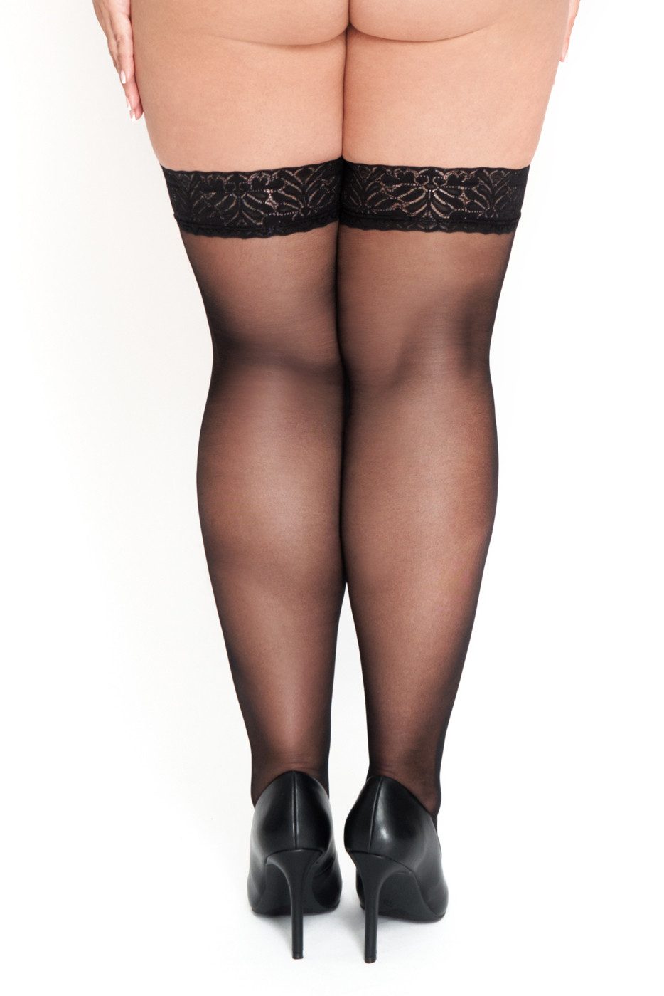 KOTEK Halterlose Strümpfe Halterlose Strümpfe schwarz in Übergrößen Nylon (1-Paar)
