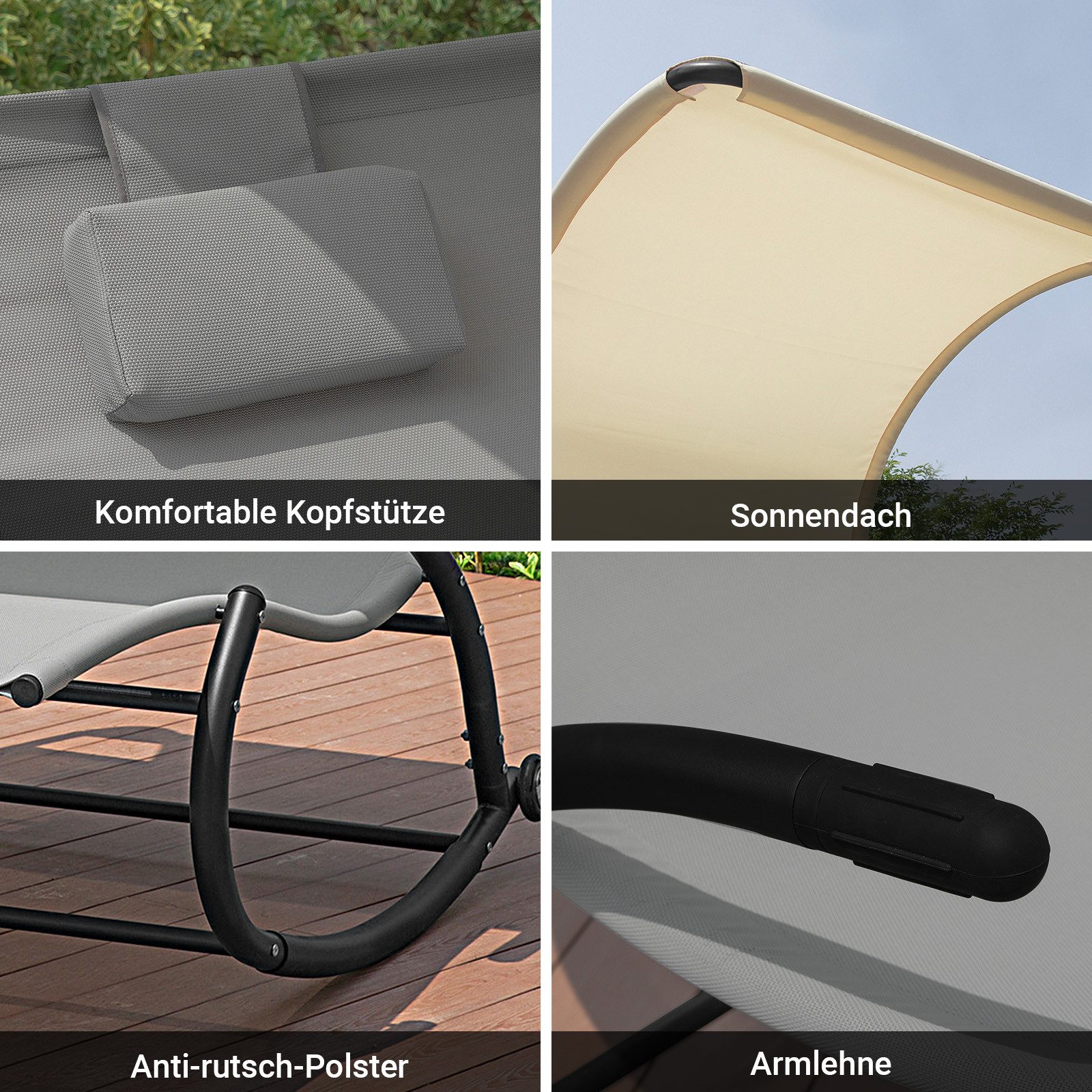 SoBuy Doppelliege OGS50, Schaukelliege 2 Personen Sonnenliege mit Rollen Relaxliege für Garten