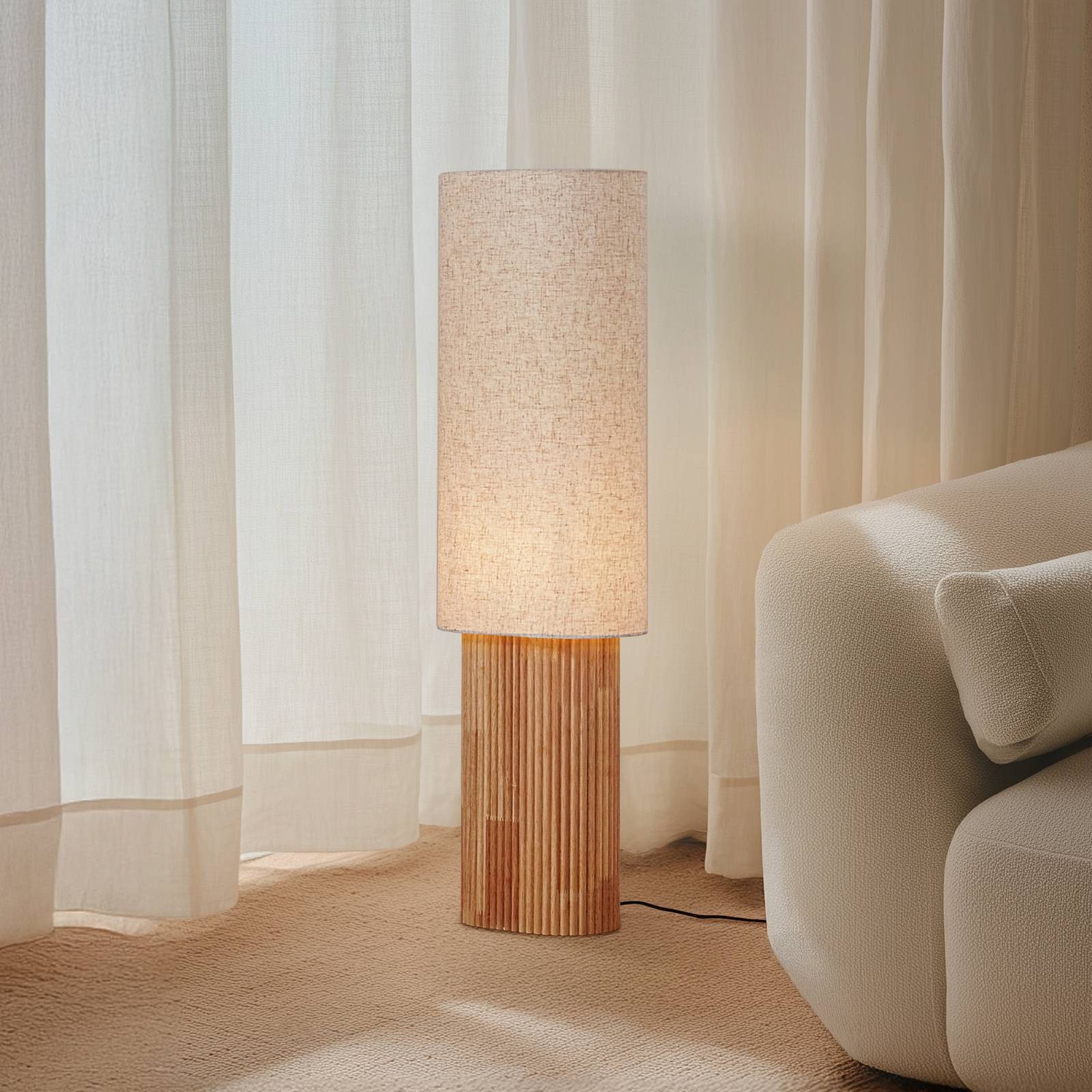 Lindby Stehlampe Kimiko, Holz IP20, 1 x 15 W LED günstig online kaufen