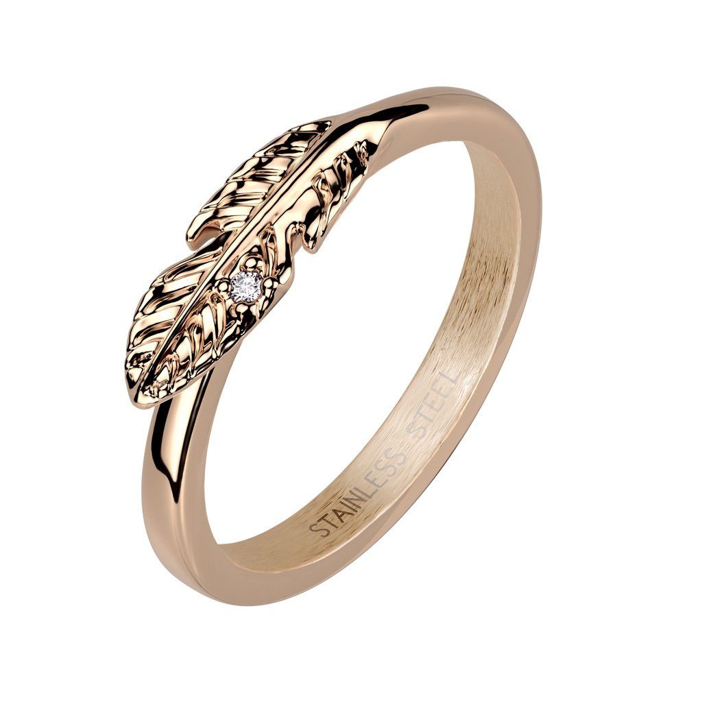 BUNGSA Fingerring Ring Blatt mit Kristall Roségold aus Edelstahl Damen (Ring, 1-tlg), Damen