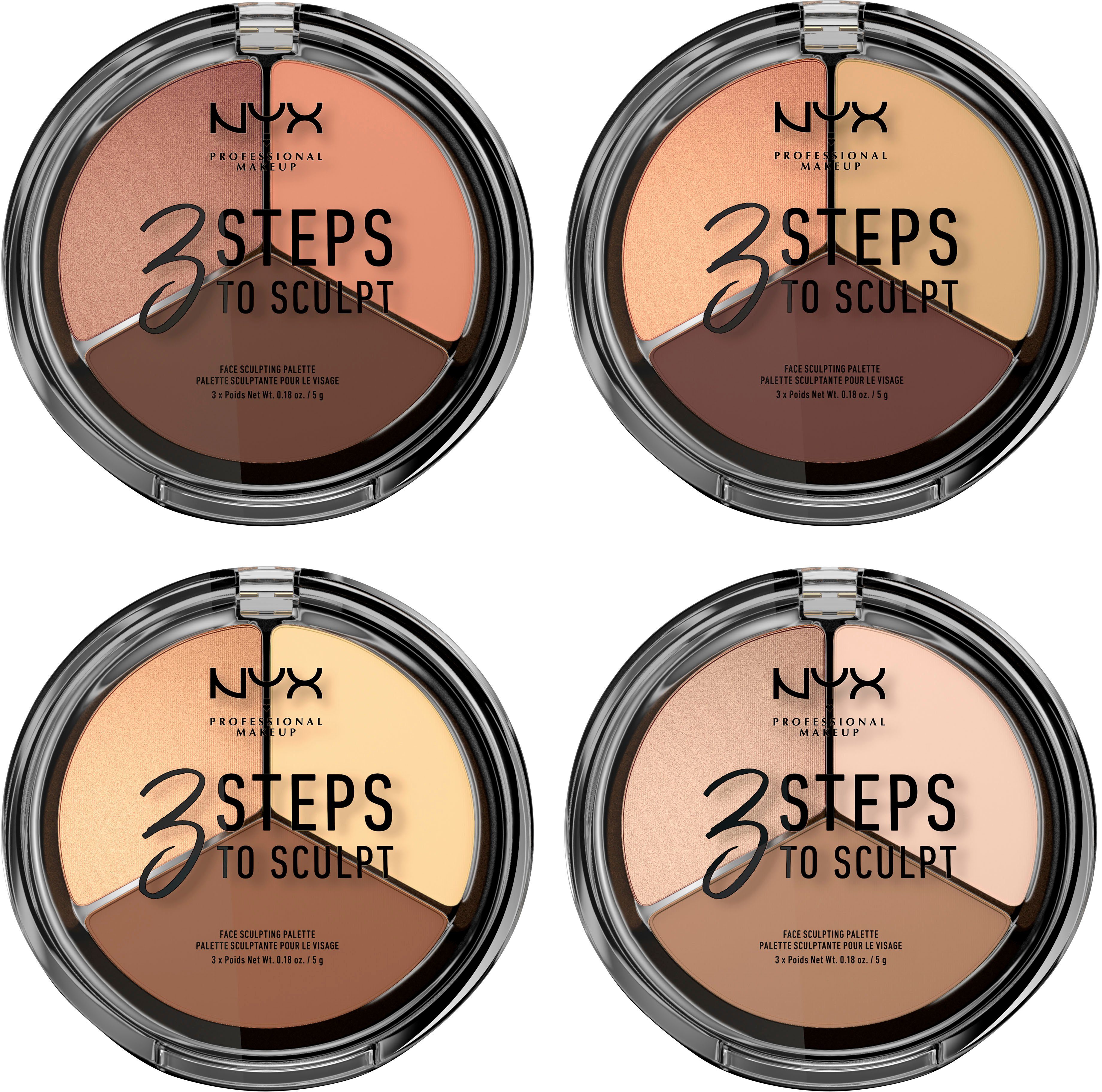 NYX PROFESSIONAL MAKEUP Puder 3 STEPS TO SCULPT, einfaches Contouring und Highlighting, gut verblendbar, cremig.