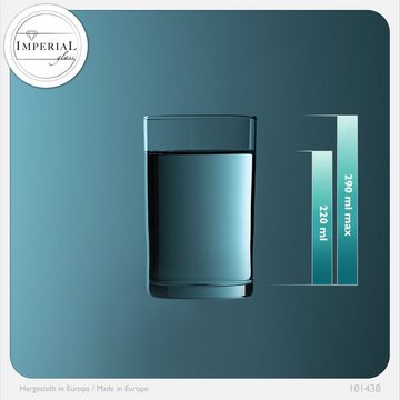 IMPERIAL glass Glas Gerade Trinkgläser, Glas, 220ml (max. 290ml) Teegläser Wassergläser Saftglas Eissteeglas
