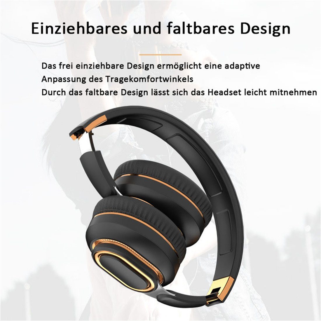 Bluetooth-Kopfhörer DÖRÖY Grau Headset Bluetooth,kabelloses Gaming-Sport-Headset.Zusammenklappbar mit