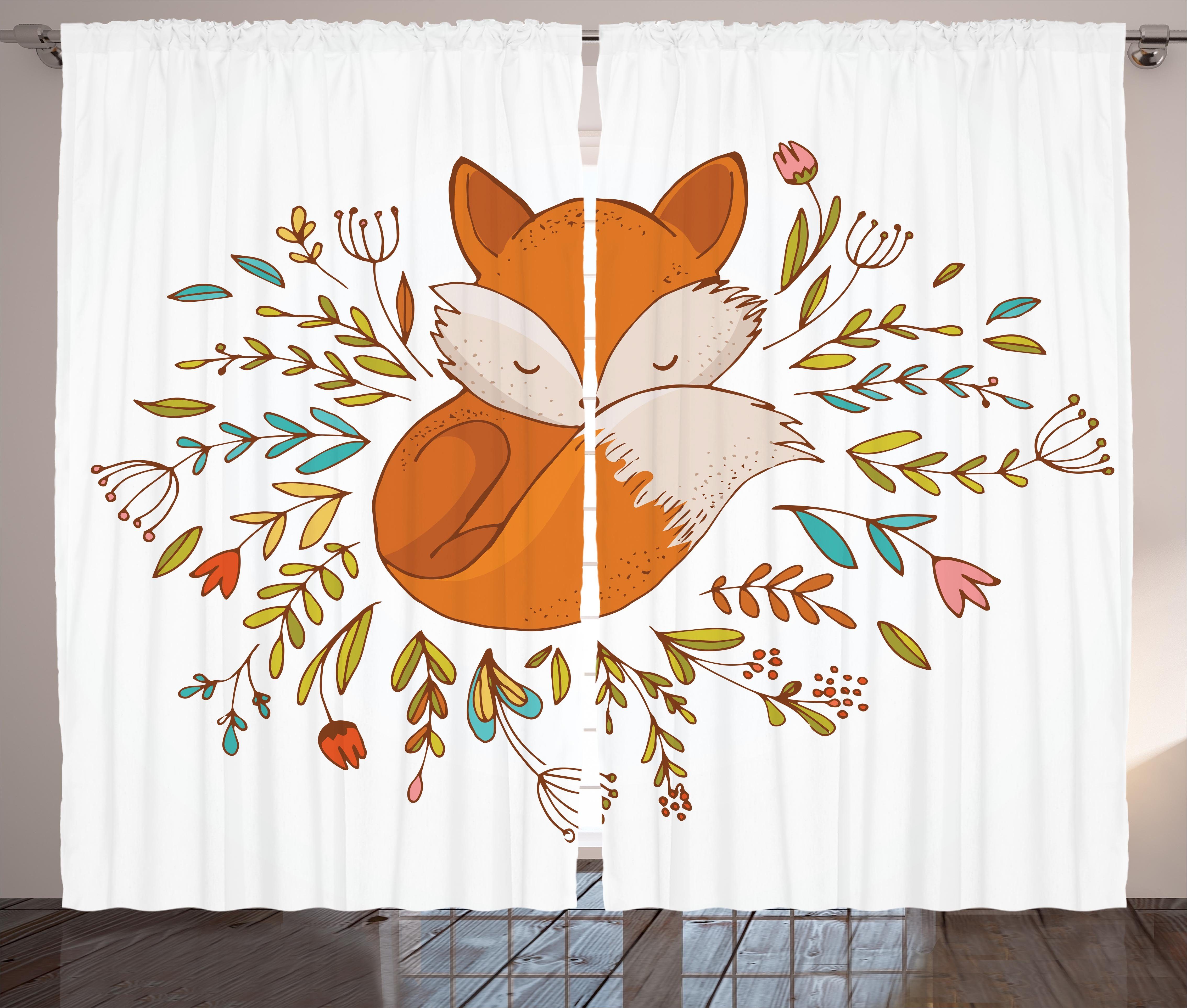 Gardine Schlafzimmer Kräuselband Vorhang mit Schlaufen und Haken, Abakuhaus, Karikatur BabyFox Blumen