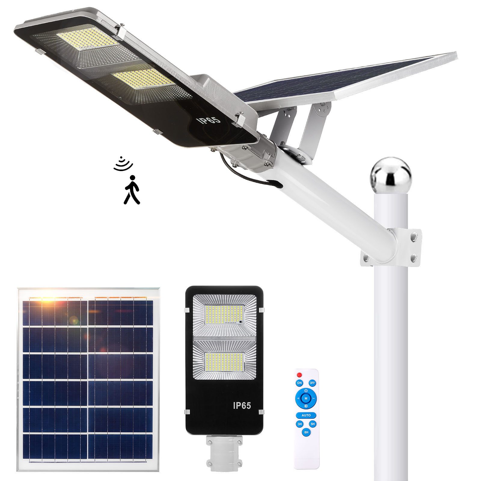 LMaxhome LED Solarleuchte Straßenlaterne Tageslichtweiß mit Fernbedienung Wasserdicht für Garten, 233 LEDs, LED fest integriert, 6500K 805LEDs Solarlampen LED fest integriert 20/25W Wandleuchte Außen