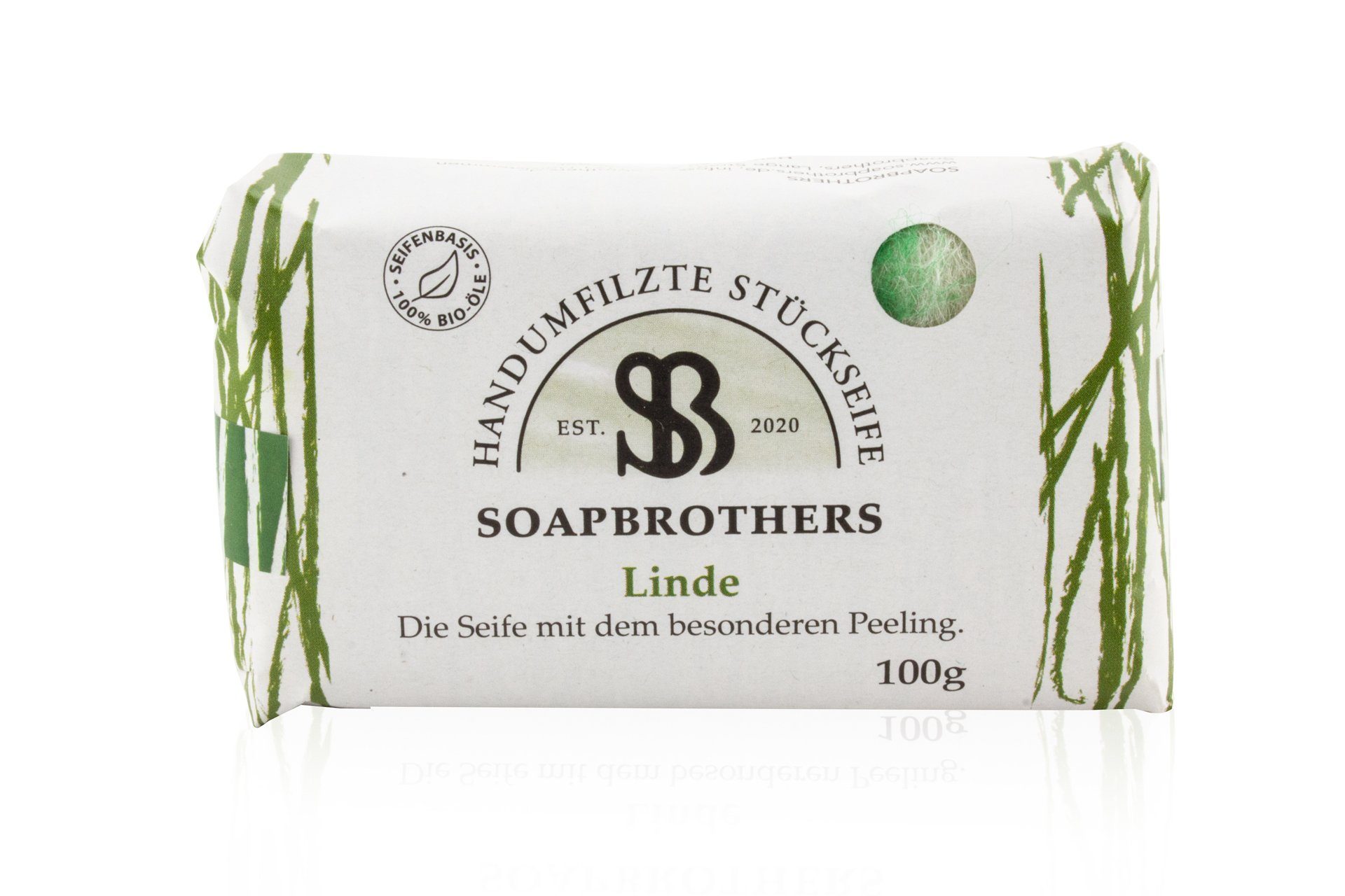 Soapbrothers Gesichtsseife Naturkosmetik Bio Seife mit Filzmantel - Bis zu 4-mal ergiebiger als herkömmliche Stückseifen in nachhaltiger Verpackung - Linde 100g, 1-tlg., Filzseife, Naturkosmetik