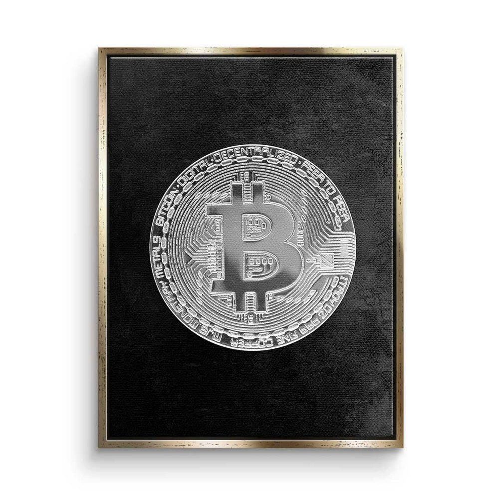 DOTCOMCANVAS® Leinwandbild Black Bitcoin, schwarzer - Crypto Leinwandbild - - Rahmen Motivation Black Trading Premium Bitcoin 