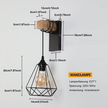 LETGOSPT LED Wandleuchte 4W Retro Wandlampe aus Stahl und Holz, LED wechselbar, Warmweiß, Höhenverstellbar Wandlampen für Wohnzimmer, Esszimmer, Küche, Flur