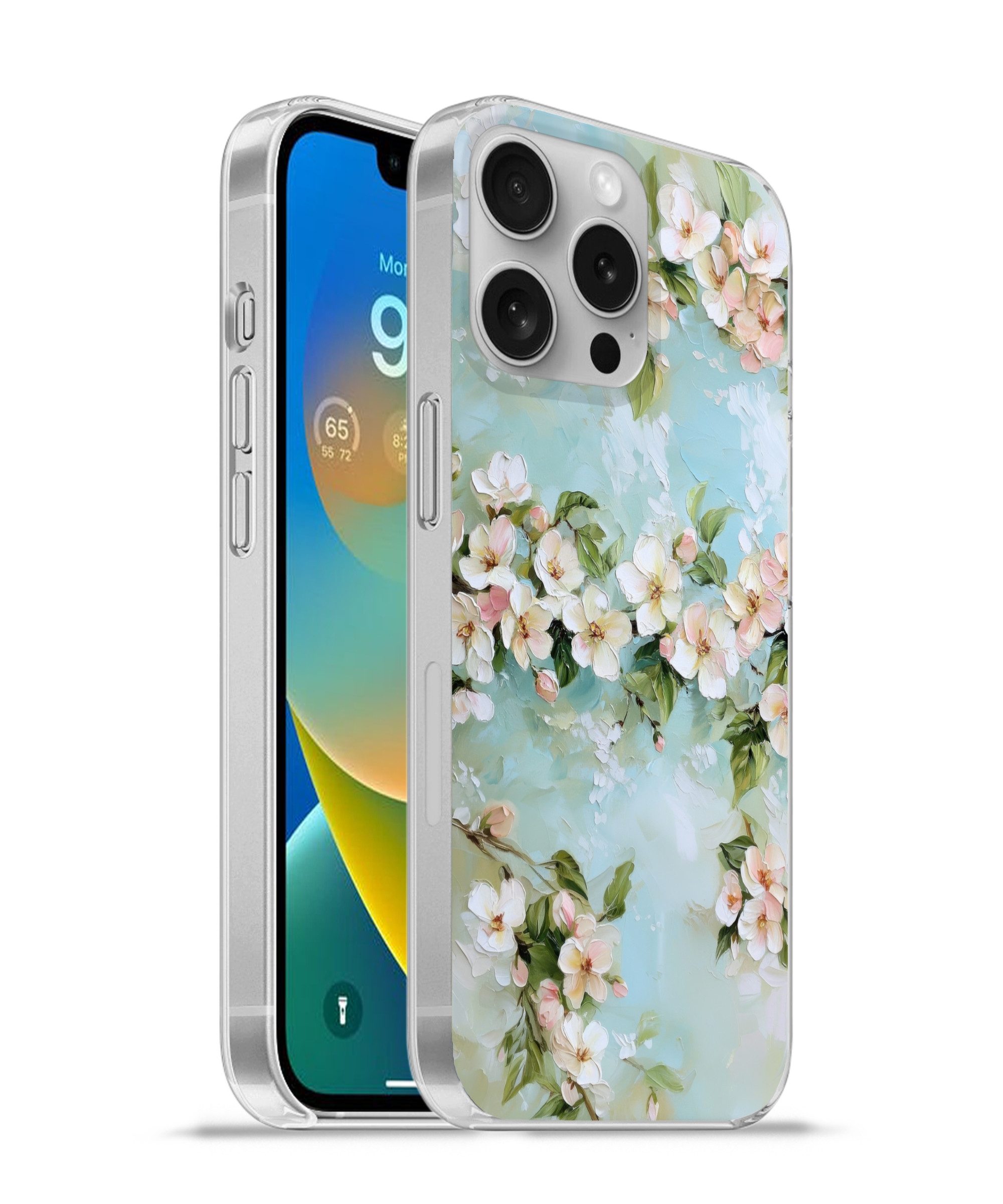 MuchoWow Handyhülle für Apple iPhone 16 Pro Blüte - Blätter - Hellblau, Smartphone-Bumper, Print, Handy Schutzhülle Dünn