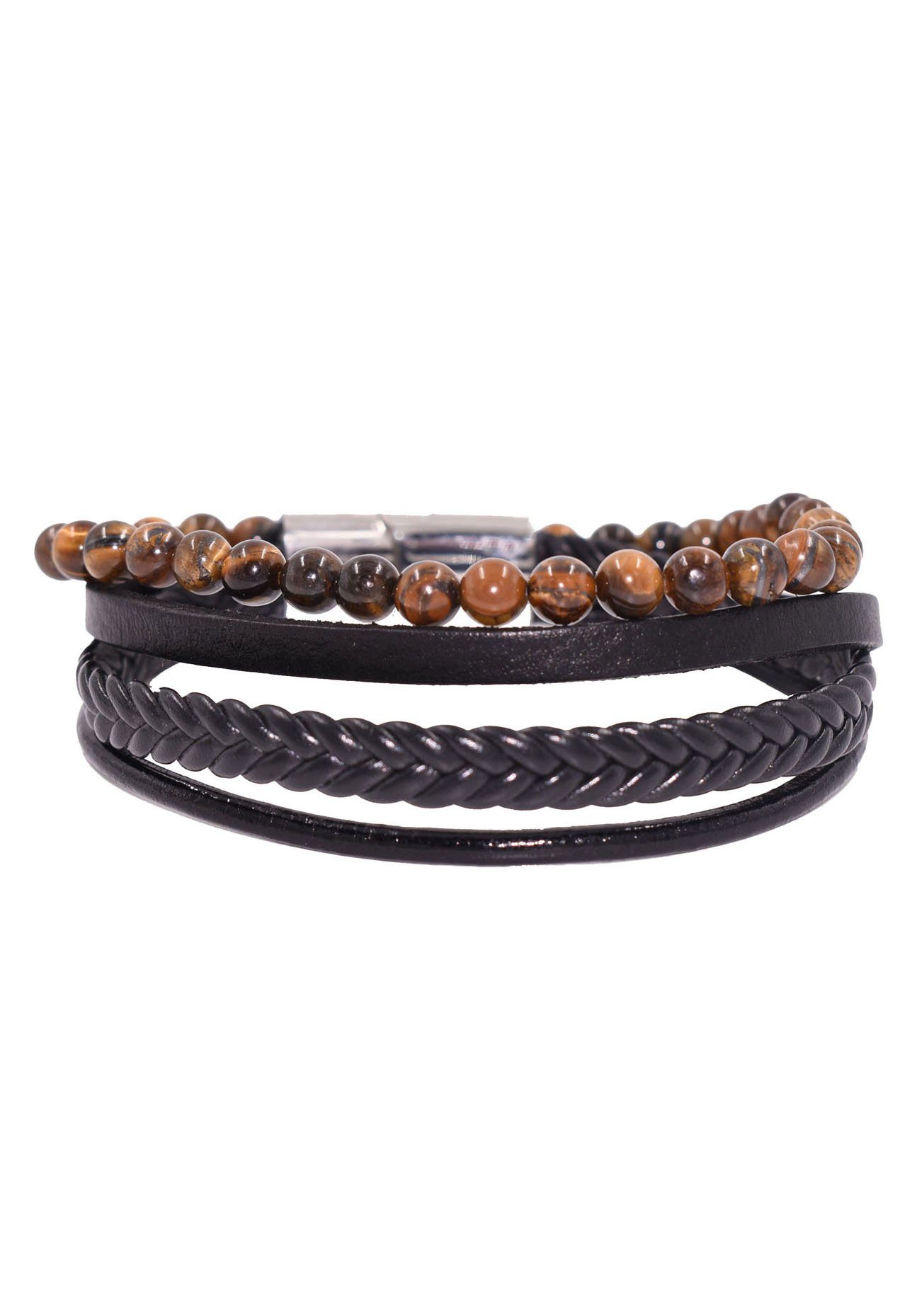 Firetti Lederarmband Schmuck Geschenk Armschmuck Edelsteinarmband Tigerauge, zu Hoodie, Shirt, Jeans, Sneaker! Anlass Geburtstag Weihnachten | Edelstahlarmbänder