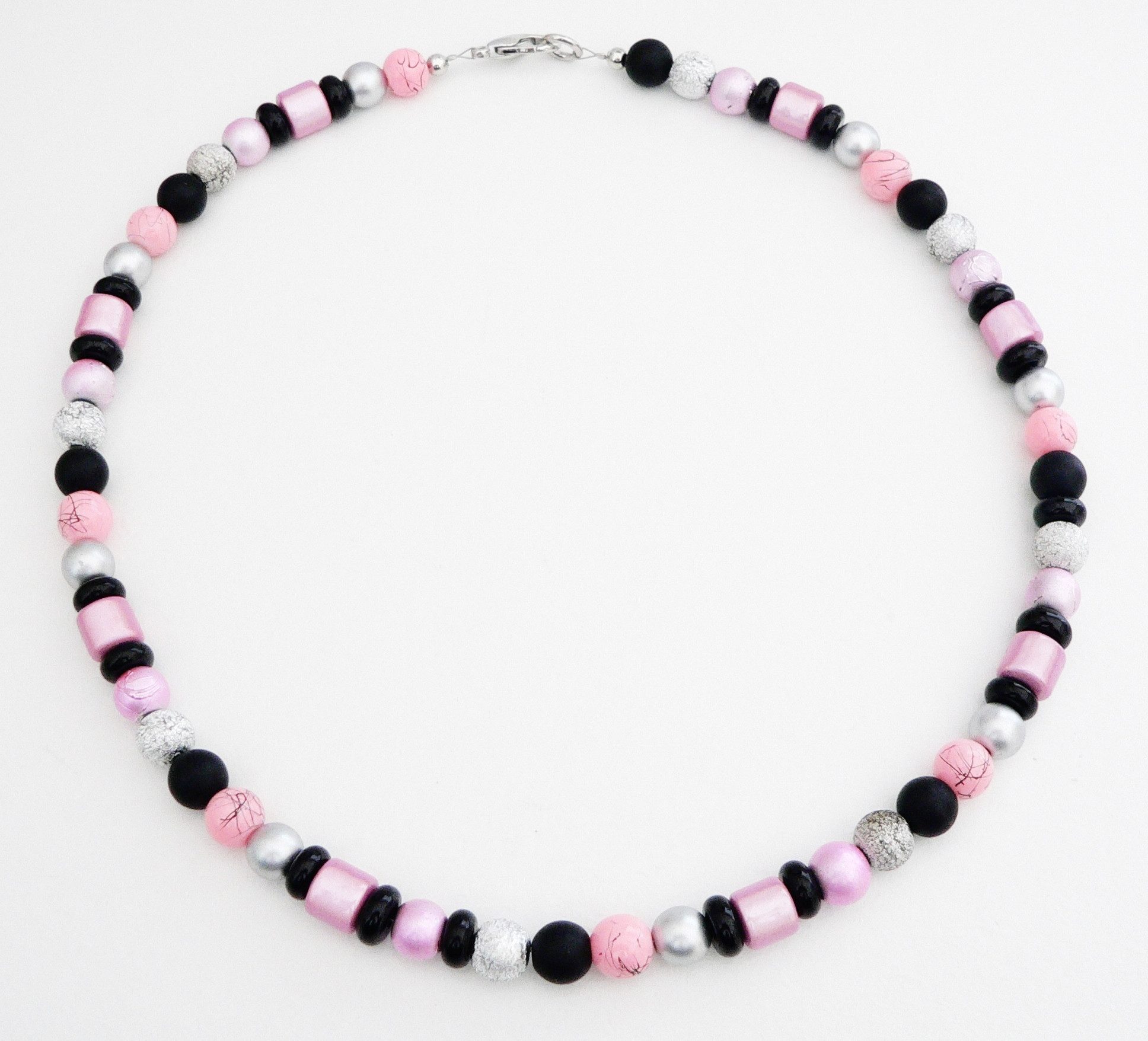 traumschmuck Collier 498. Collier Halskette Glas Miracle silberfarben/schwarz Glitzer, handgefertigt