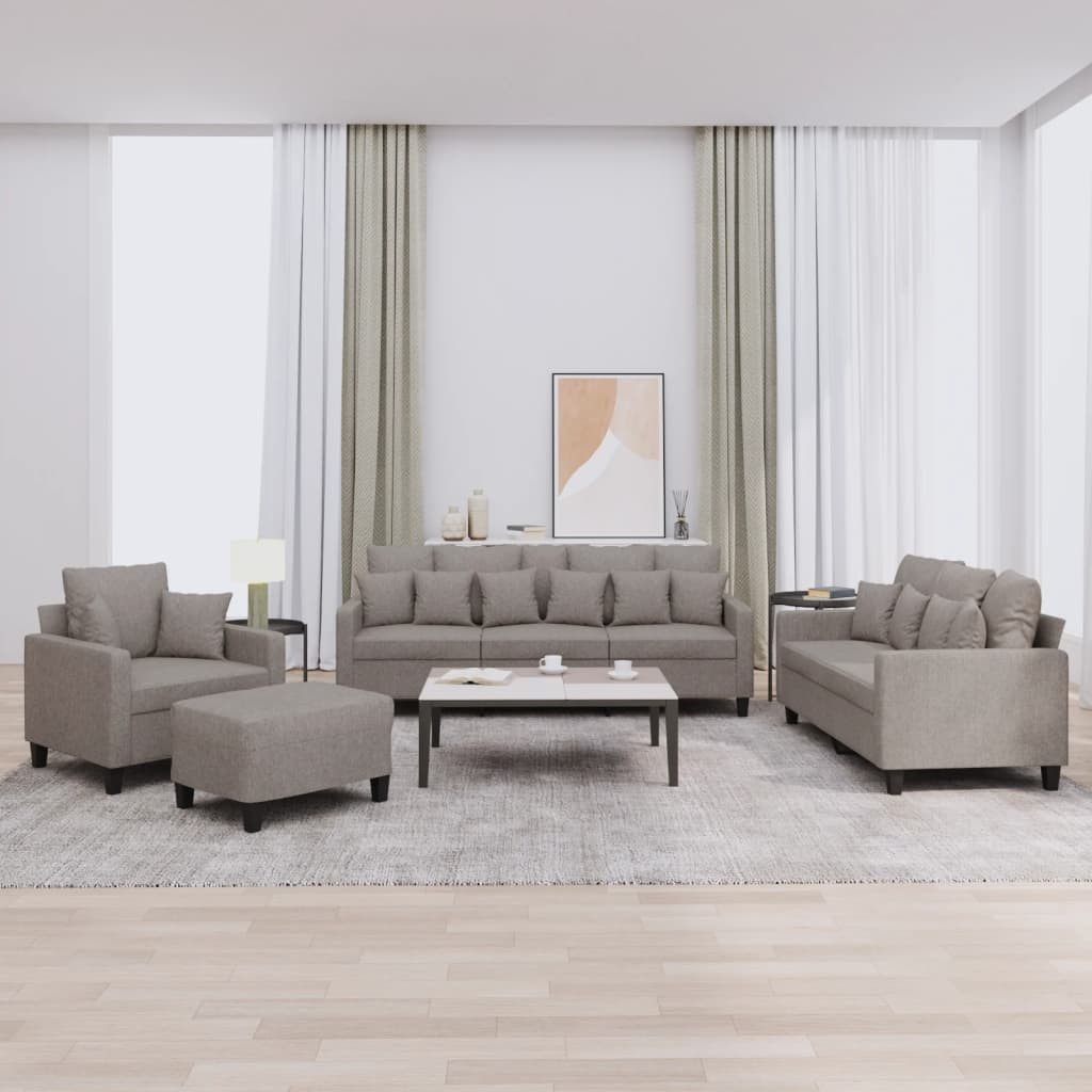 vidaXL Sofa, 4-tlg. Sofagarnitur mit Kissen Taupe Stoff