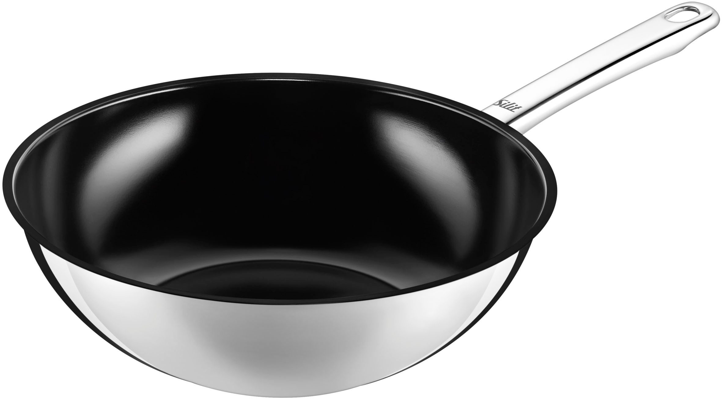 Silit Wok Wuhan, Ø 28 cm, Wokpfanne Induktion, keramische Antihaftbeschichtung, Edelstahl 18/10, ideal für scharfes Anbraten, für alle Herdarten geeignet