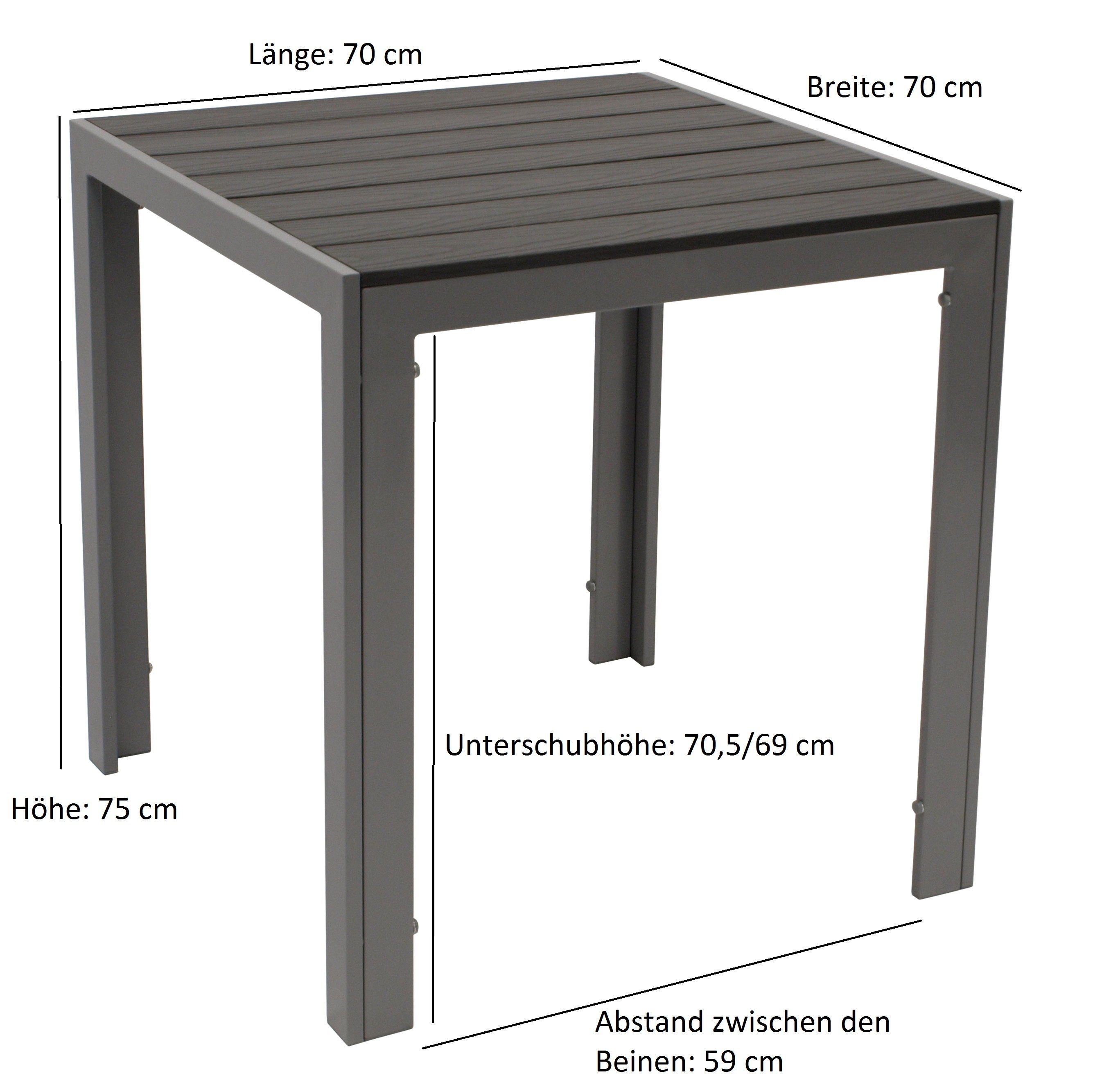 DEGAMO Gartentisch SORANO silbergrau quadratisch Kunstholz (1-St), Aluminium + 70x70cm, grau
