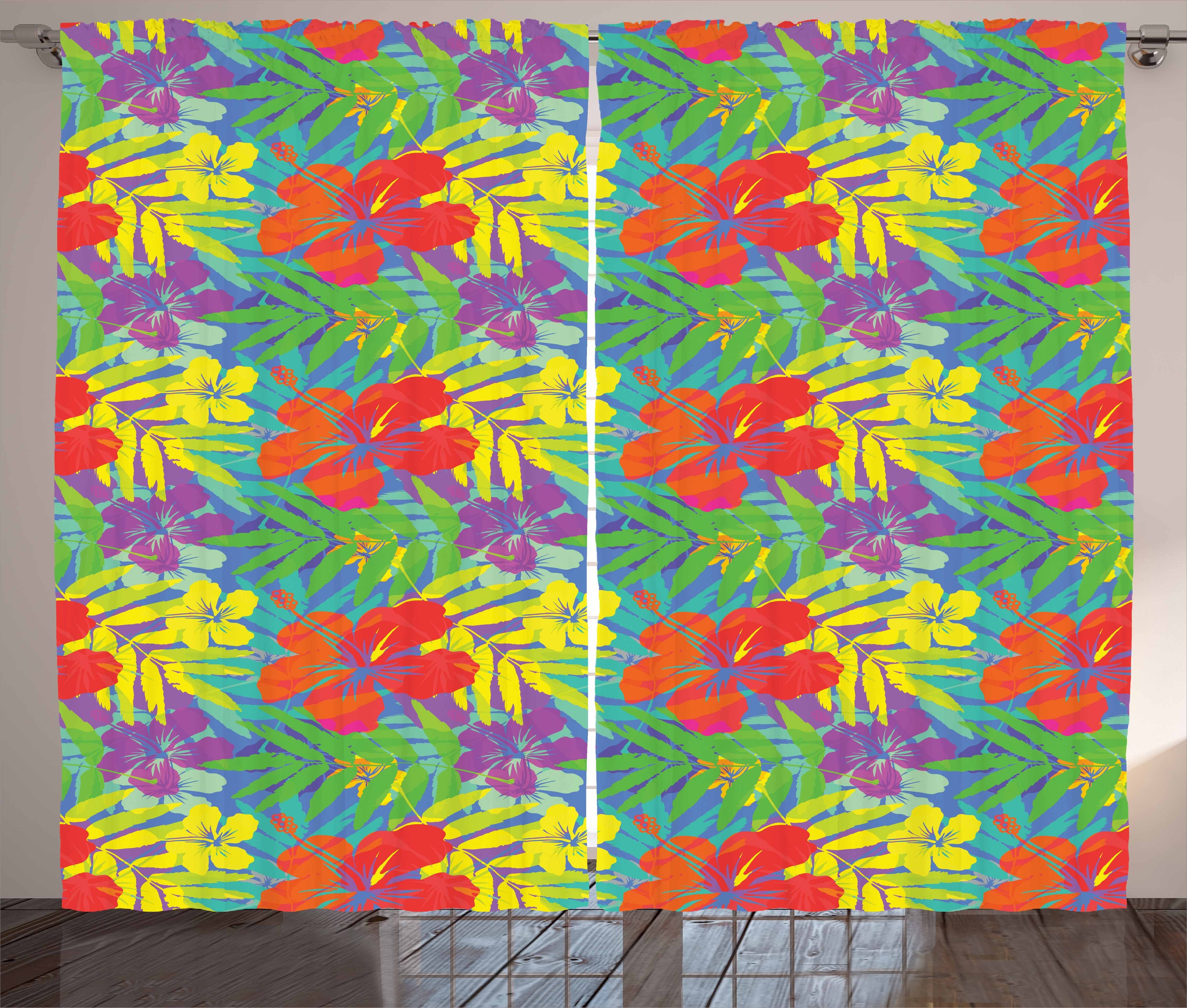 Gardine Schlafzimmer Kräuselband Vorhang mit Schlaufen und Haken, Abakuhaus, Luau Zusammenfassung Vibrant Hibiscus