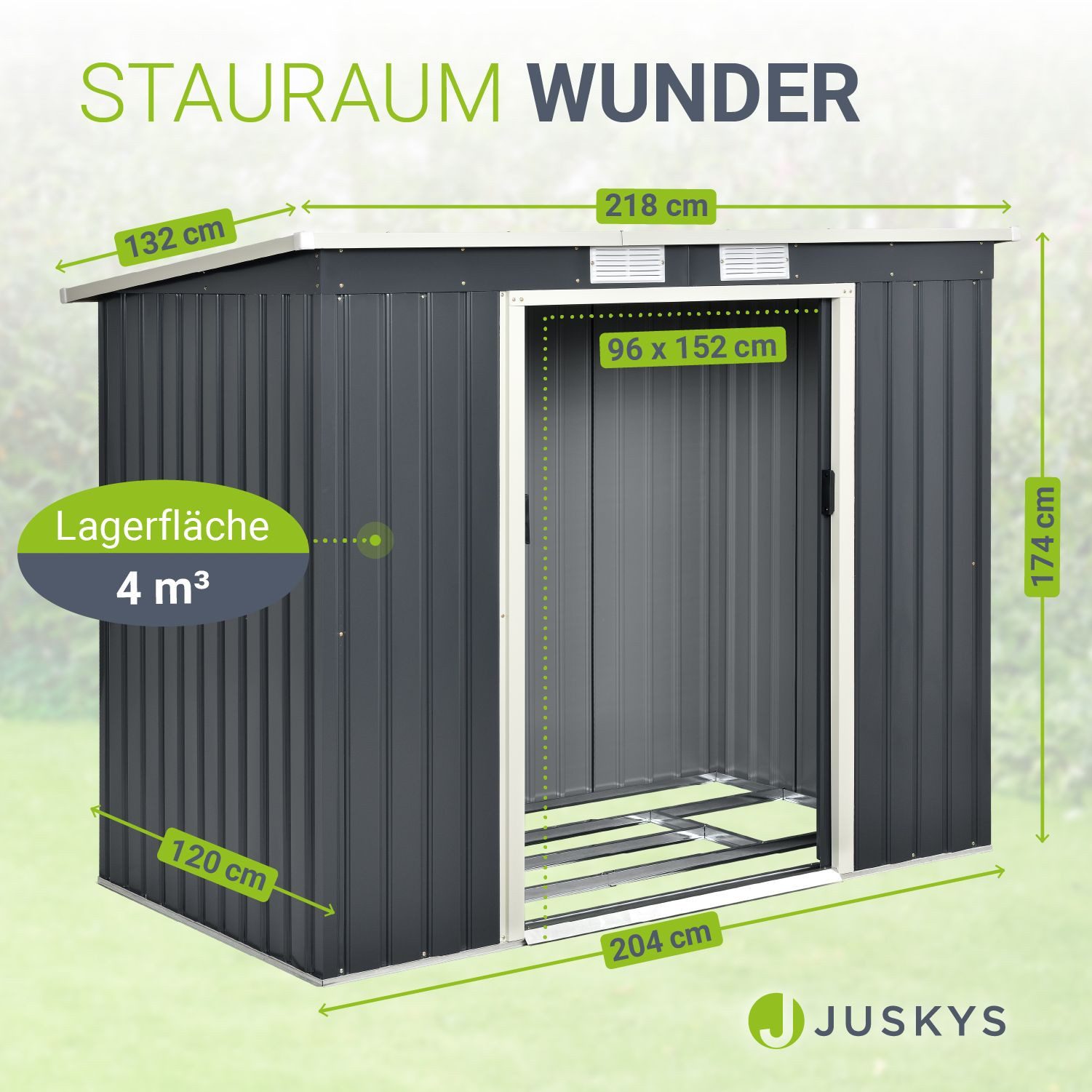 Juskys Gartenhaus M, BxT: 218x132 cm, mit Pultdach, Schiebetür, Fundamentrahmen, 4 m³