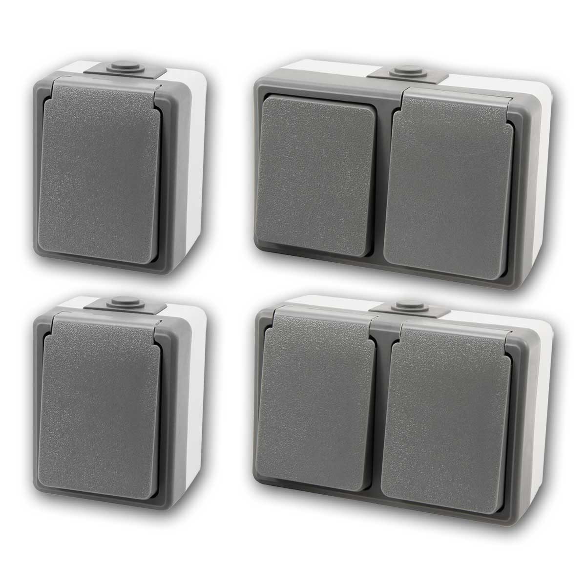 McPower Aufputz-Steckdose Feuchtraum Set "SECURE Waschraum", grau, IP44