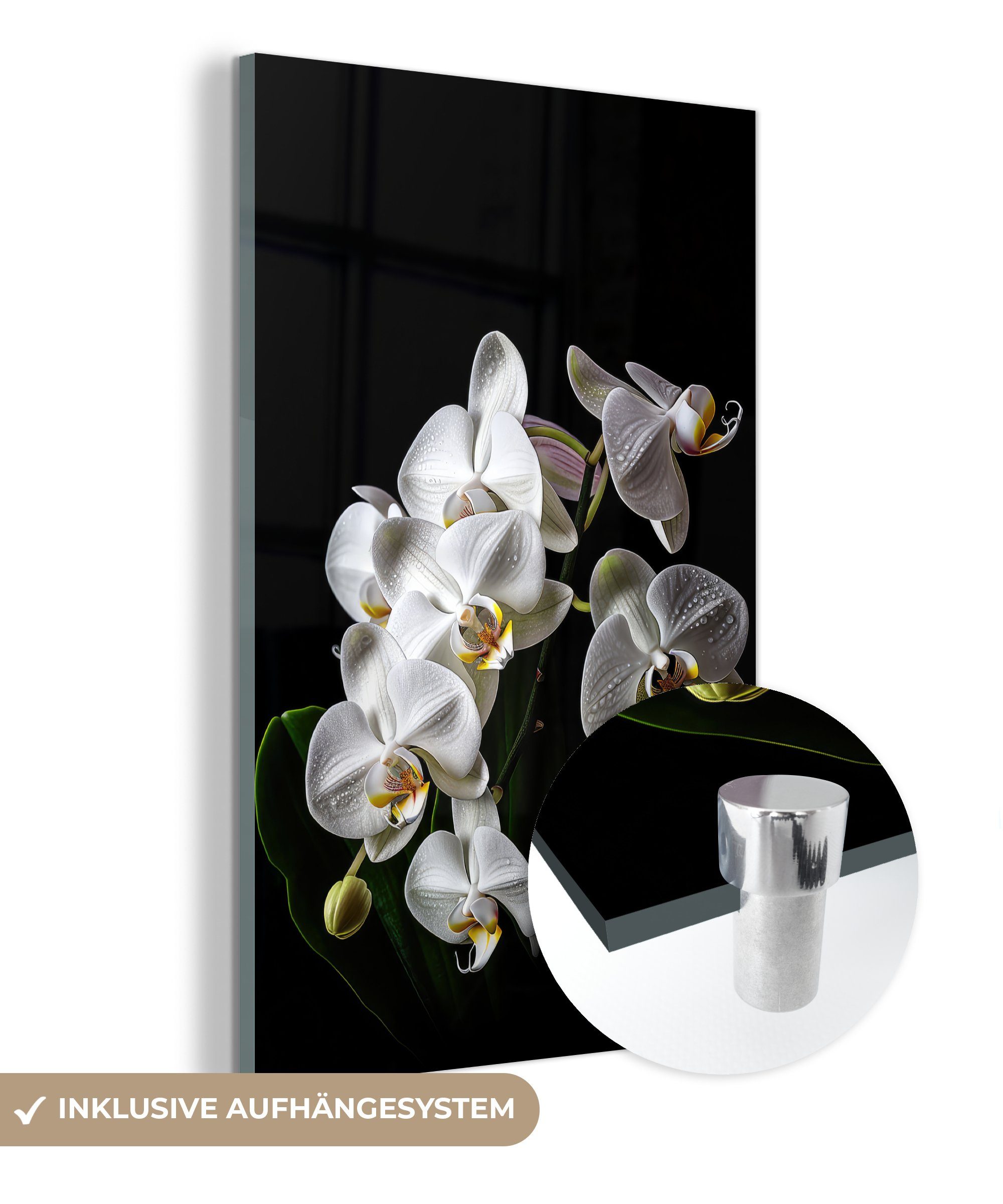 MuchoWow Acrylglasbild Orchidee - Blumen - Weiß - Natur - Schwarz, (1 St), Glasbilder - Bilder auf Glas Wandbild - Foto auf Glas - Wanddekoration | Bilder