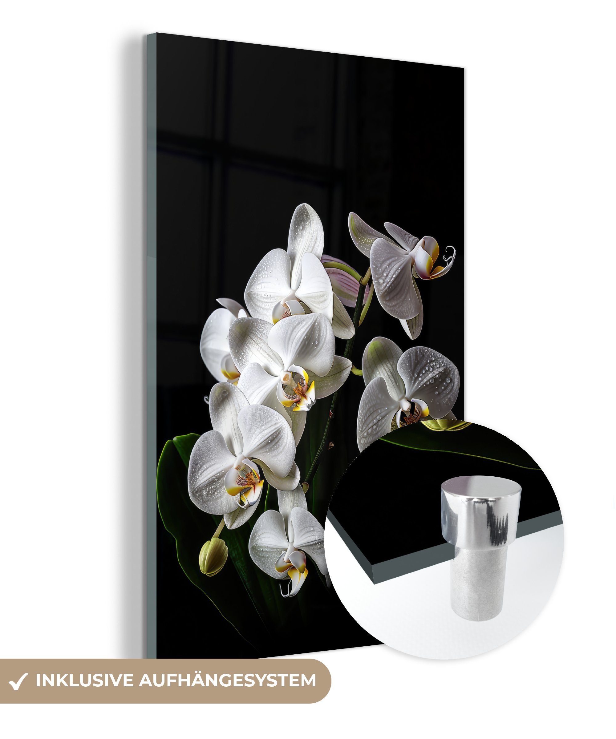 MuchoWow Acrylglasbild Orchidee - Blumen - Weiß - Natur - Schwarz, (1 St), Glasbilder - Bilder auf Glas Wandbild - Foto auf Glas - Wanddekoration