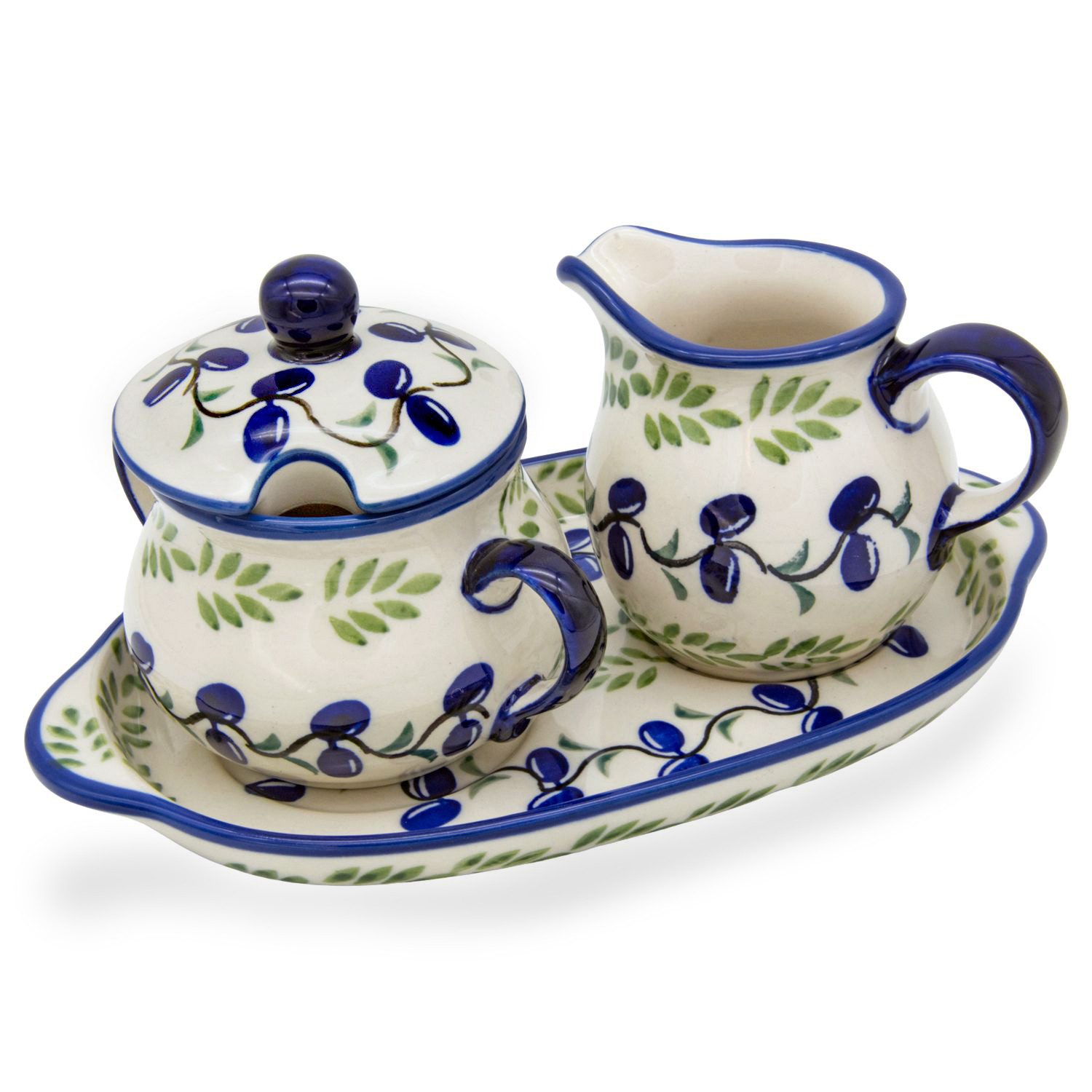 Bunzlauer Keramik Manufaktura Milch- und Zuckerset mit Untersetzer