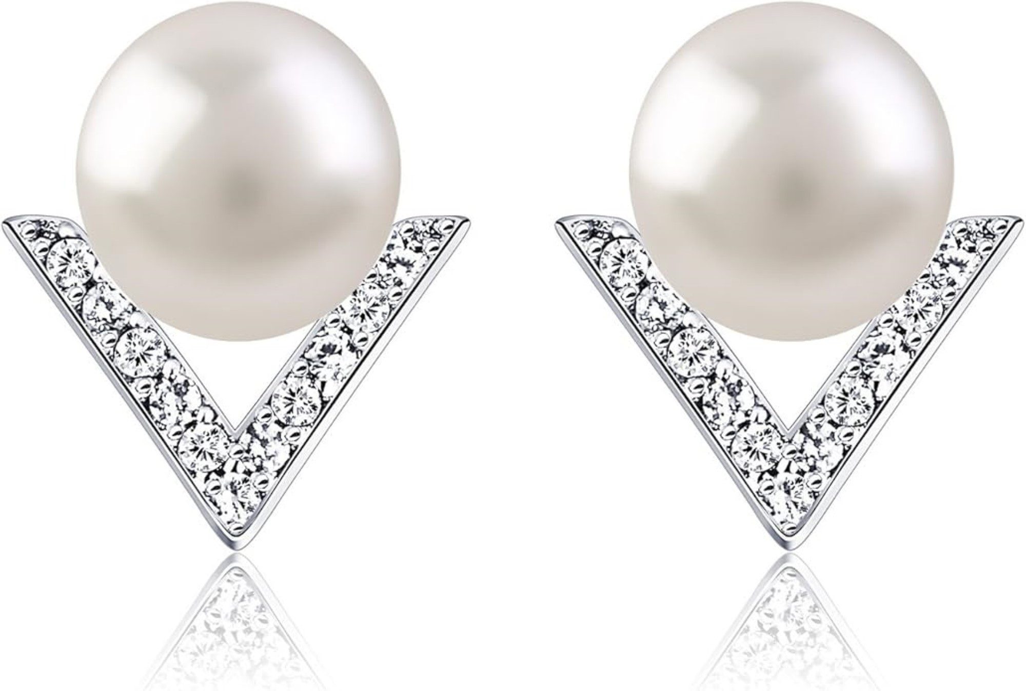B. Catcher Paar Ohrstecker Damen Ohrringe 925 Silber V-Form Süßwasserperlen (Ohrstecker-Set inkl. Geschenkbox, 2-tlg., 1 Paar Ohrstecker, Geschenkverpackung), Geschenkbox
