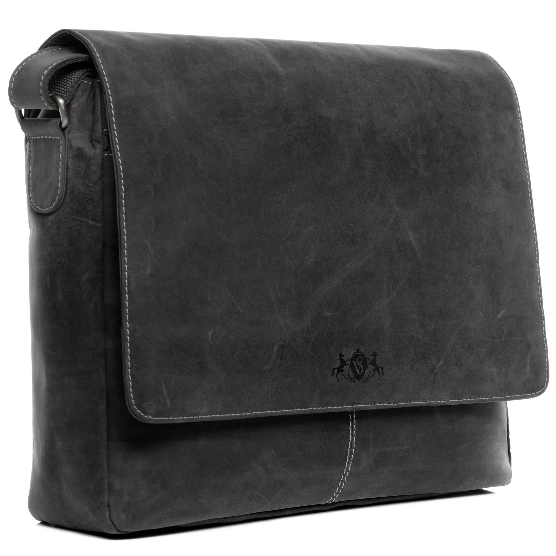 SID & VAIN Messenger Bag echt Leder Messenger 15 Zoll Laptop-Hülle schwarz, Laptoptasche 15 Zoll Echtleder, Businesstasche Damen Herren grau