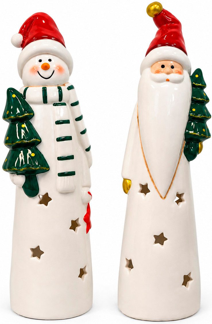 OTTO home Teelichthalter Deko Weihnachten Eeske, aus Porzellan detailreich bemalt (2 St), Weihnachtsmann und Schneemann im 2er Set, jeweils ca.31cm hoch