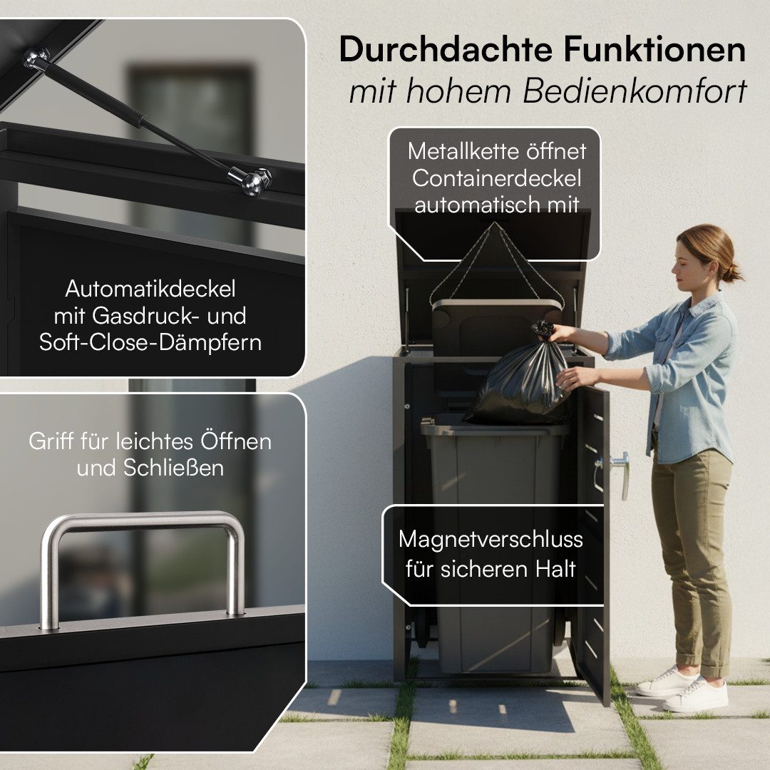 STEELSØN Mülltonnenbox Diorus 240L, abschließbar (Graphitschwarz, verfügbar mit 1, 2, 3, 4, oder 5 Türen), aus verzinktem Stahl