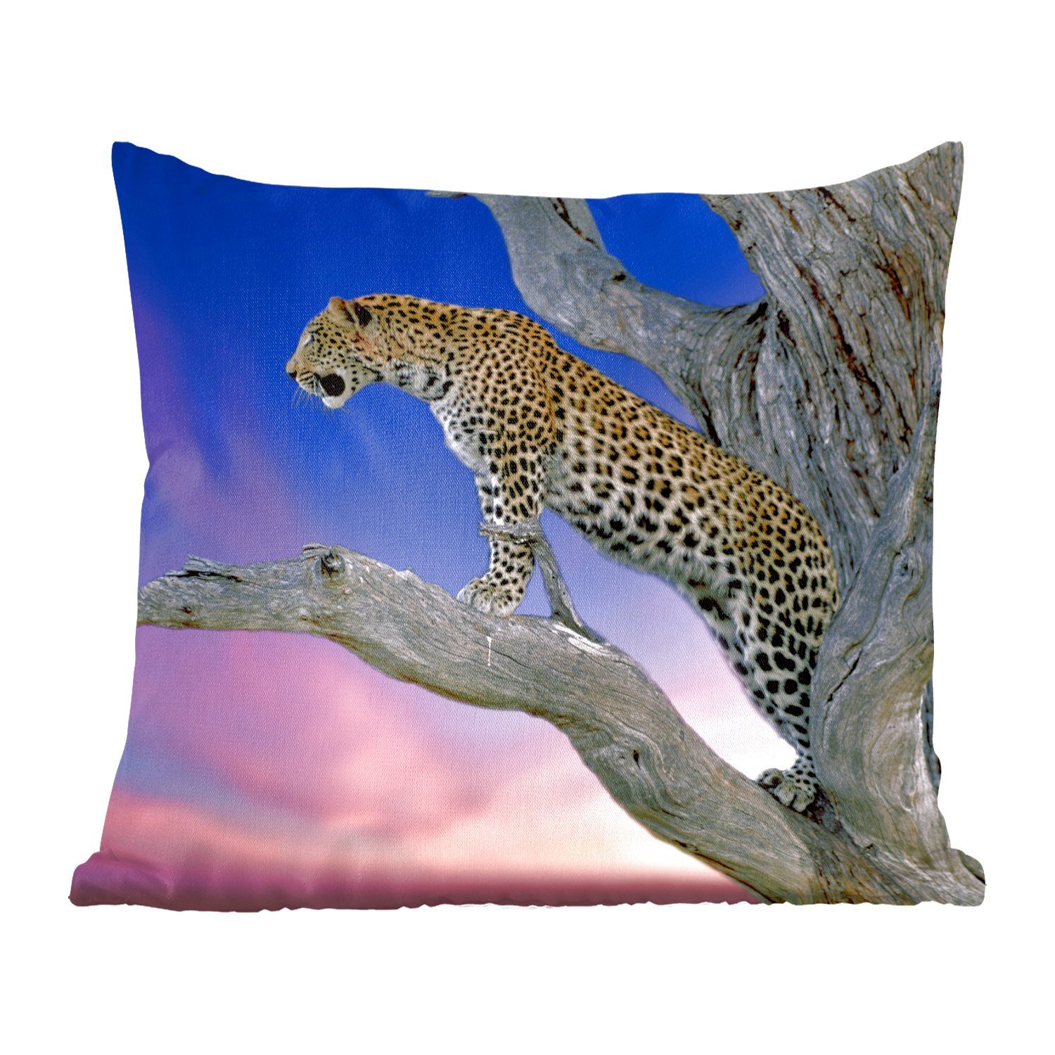 MuchoWow Dekokissen Leopard - Deko, Schlafzimmer, für Sofakissen Baum mit Zierkissen - Wohzimmer, Zweig, Füllung