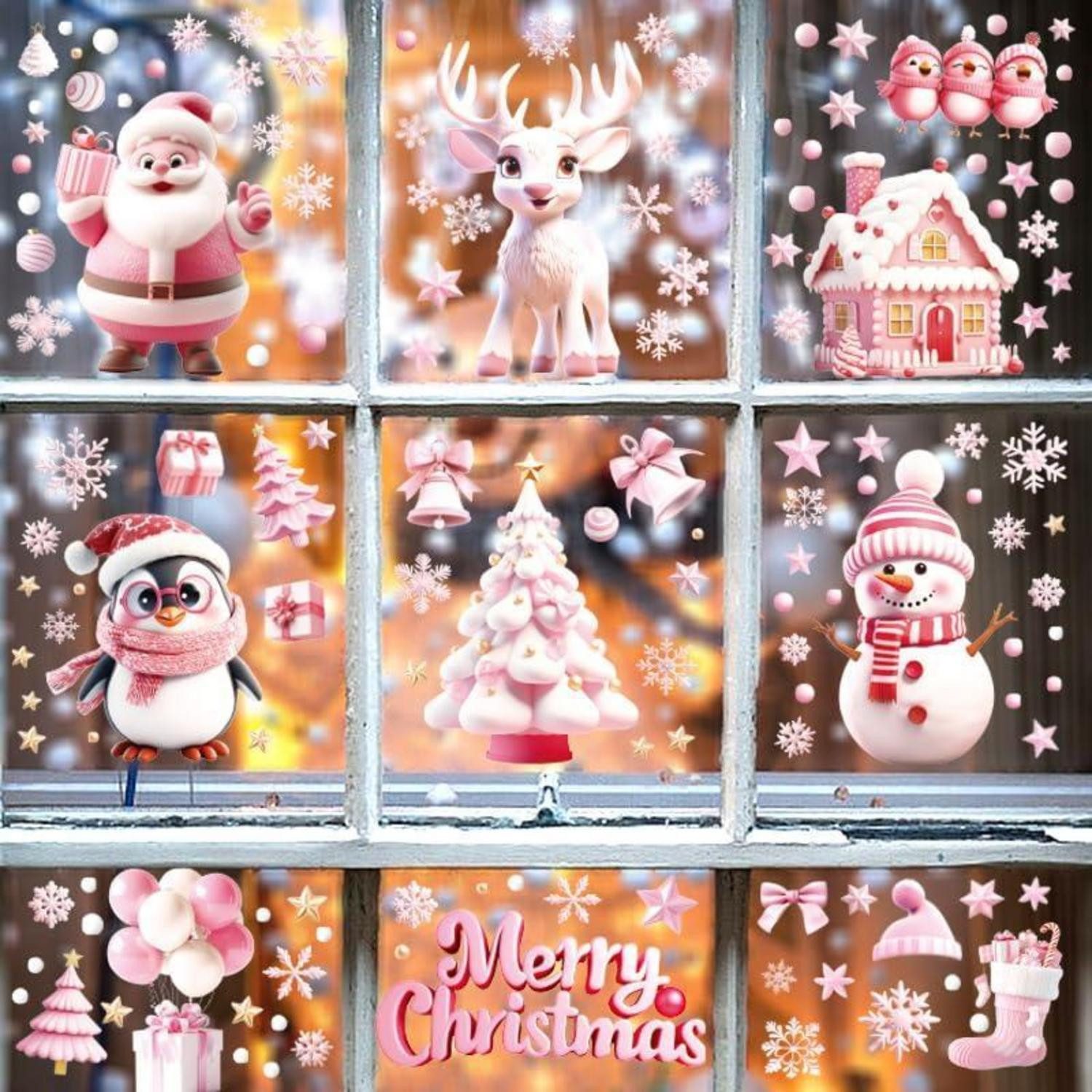 LuxusKollektion Fensterbild Fensterbilder Weihnachten 9er Set Deko PinkSanta