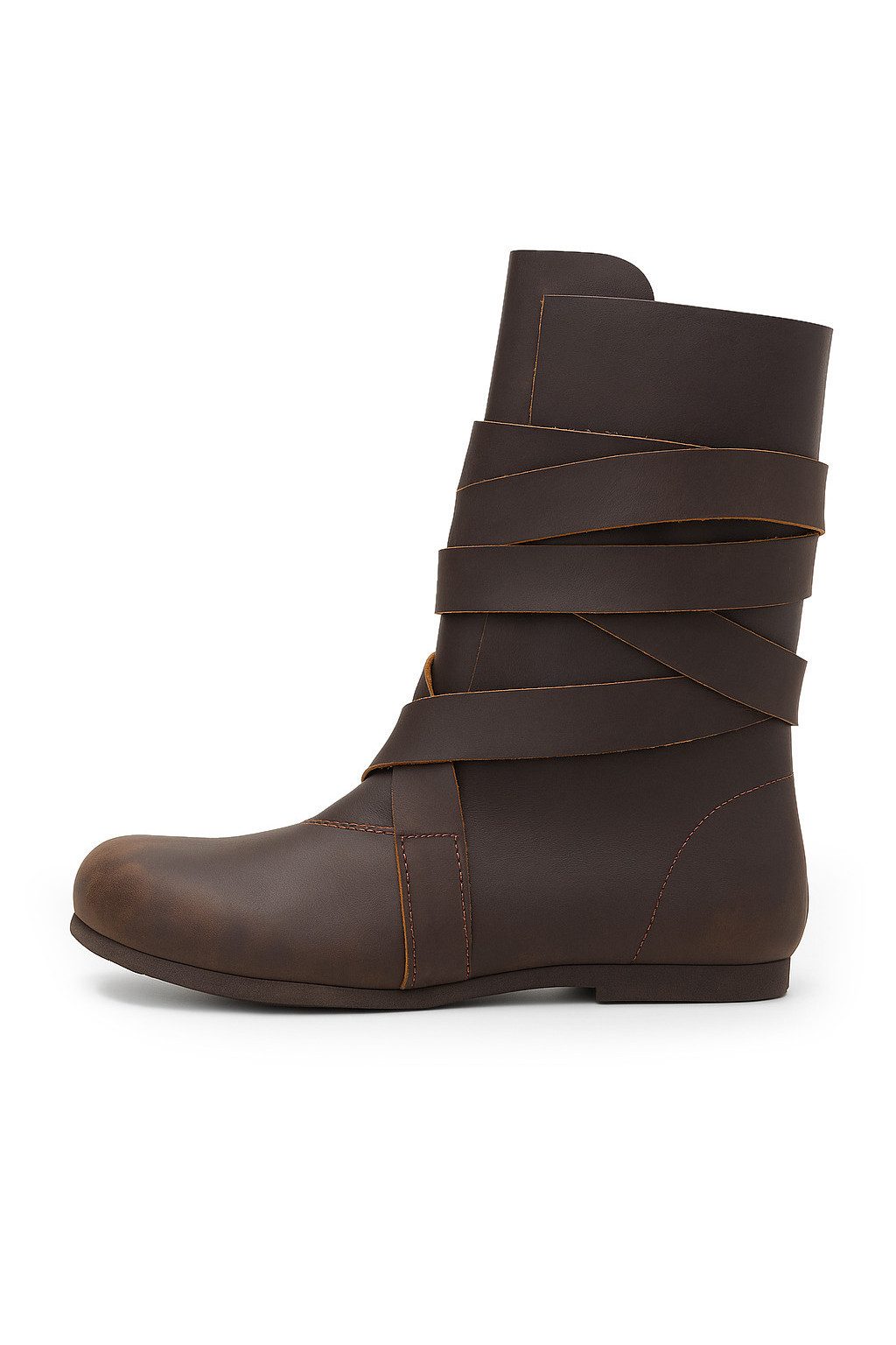 Leonardo Carbone Wikinger-Kostüm Stiefel "Floki" aus Nubukleder, umlaufende Riemen, asymmetrische Oberkante
