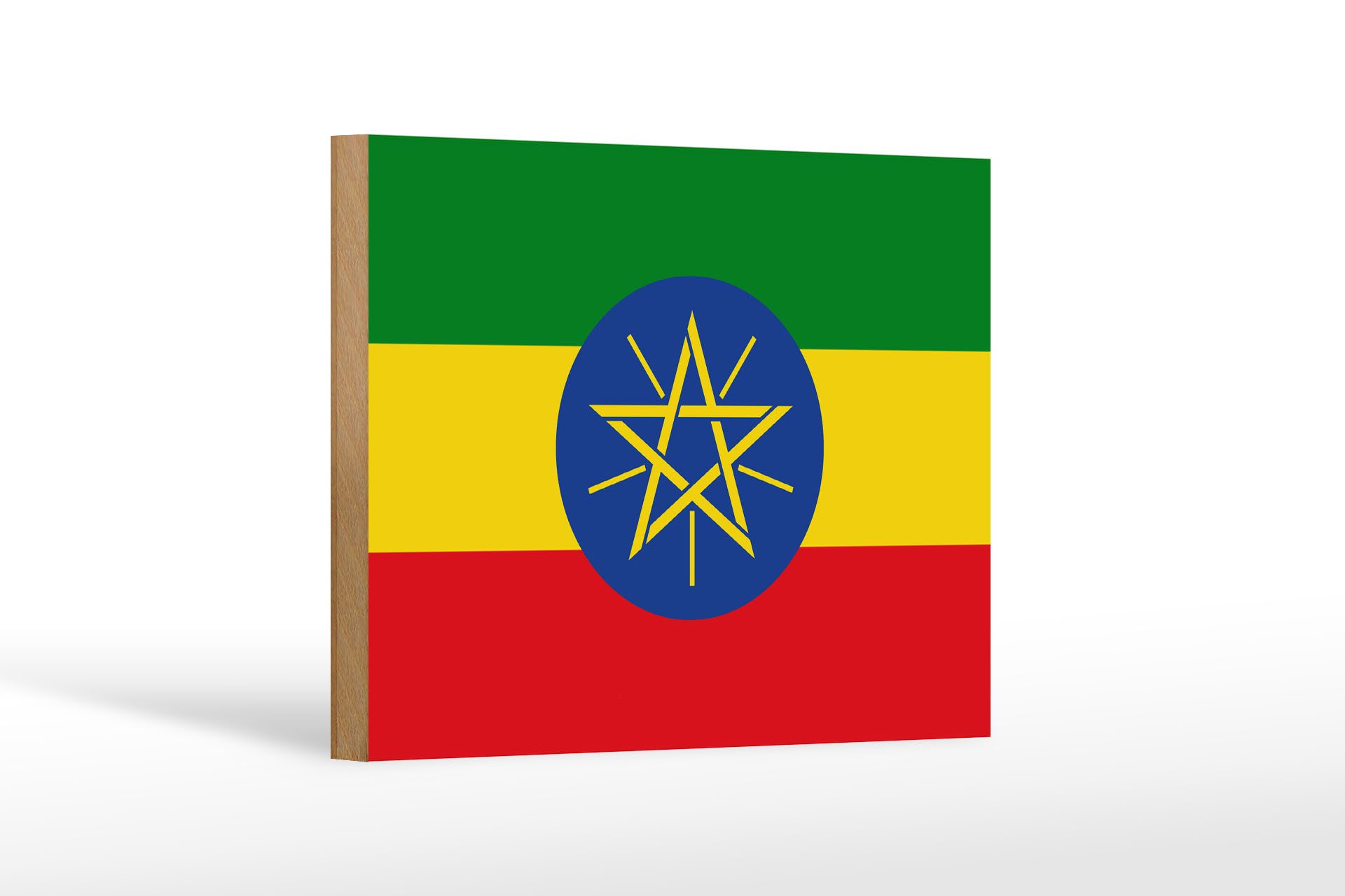 Femer GmbH Holzbild Flagge Äthiopiens 18x12 cm Flag of Ethiopia, Flaggen (1 St), Glatte Holzfaserplatte (MDF), vorn beschichtet