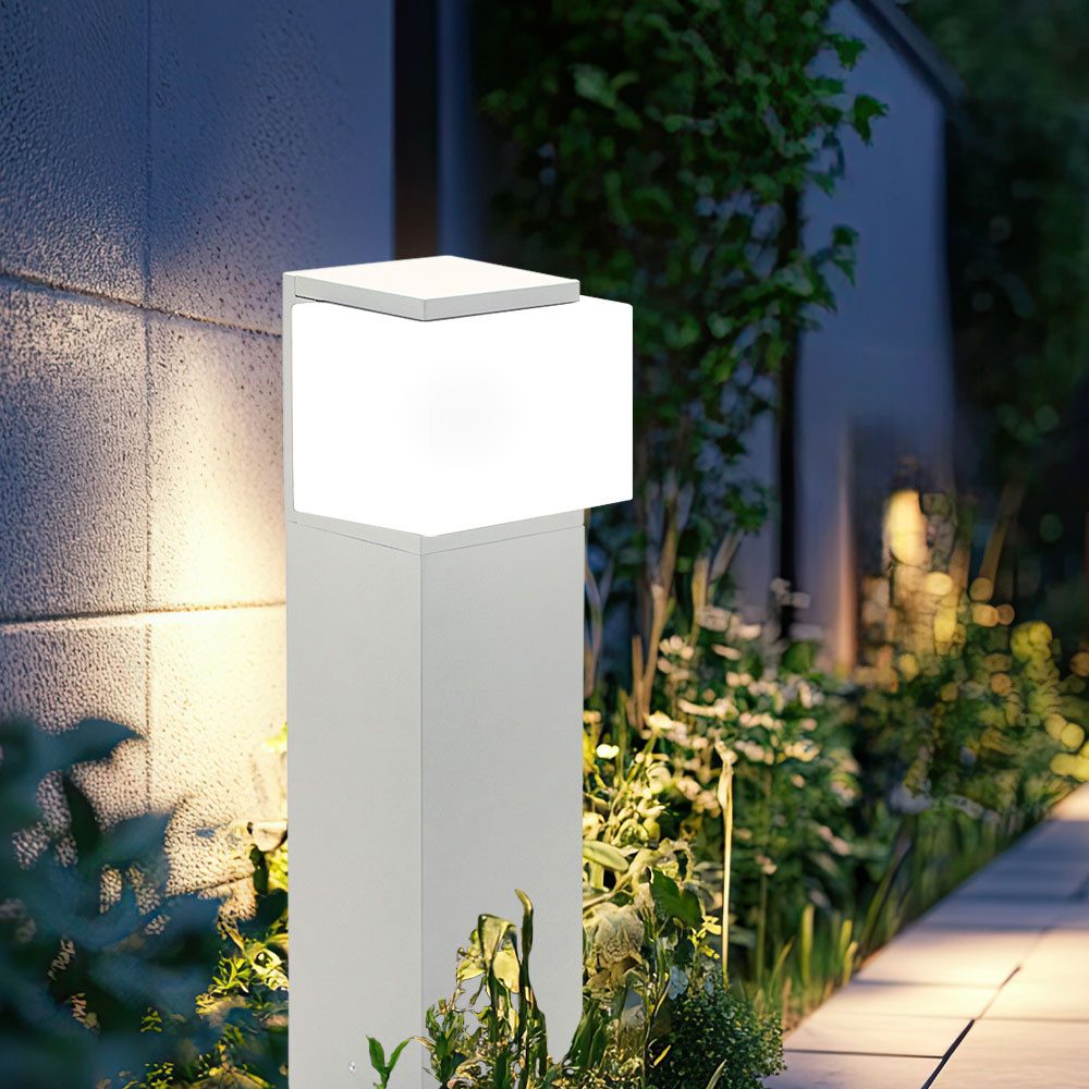 NOWA Außen-Stehlampe, Leuchtmittel nicht inklusive, Außenleuchte Stehlampe Wegeleuchte Aluminium Glas weiß E27 H 40 cm