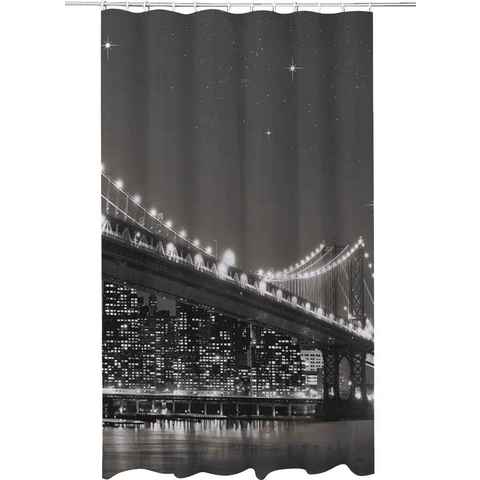 ADOB Duschvorhang New York Breite 180 cm (1-tlg), Textil, inkl. Vorhangringe und eingenähtem Bleiband für perfekten Fall