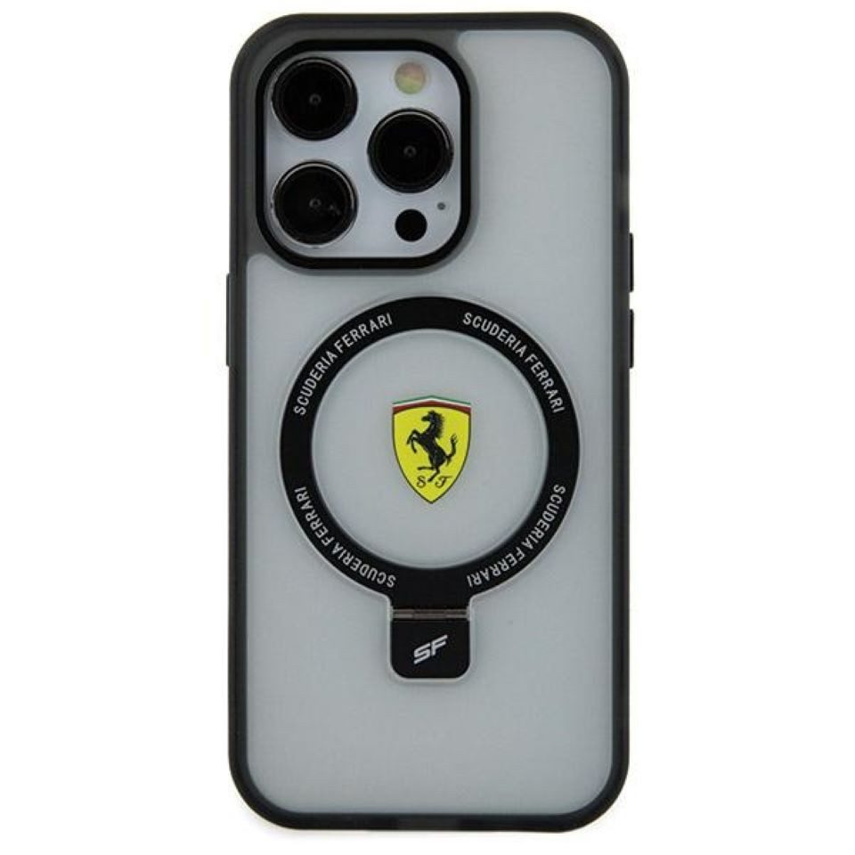 Ferrari Handyhülle iPhone 15 Pro Max aufstellbar Magsafe kompatibel Logo Matt dunkel 6,7 Zoll, Kantenschutz