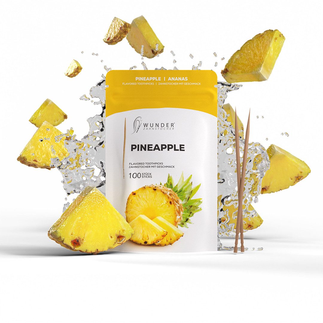 Wunder Zahnstocher Mundpflegecenter mit Geschmack Ananas - 100er Refillpack im Nachfüllbeutel, frischer Atem - Alternative zu Kaugummi - Zuckerfrei & kalorienfrei
