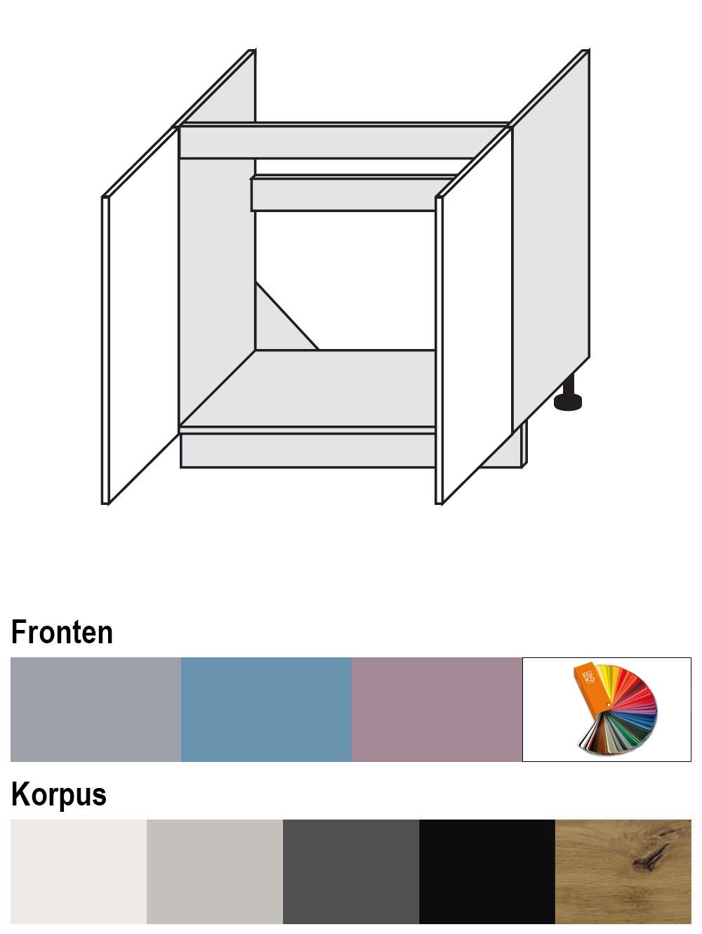 Feldmann-Wohnen Spülenunterschrank Bari (D8Z/80, 2-türig, ohne Einlegeboden, 1-St., moderne Kassettenoptik, lackierte Fronten, 80x50x82cm) schwarz / RAL Wunschfarbe matt (K5)