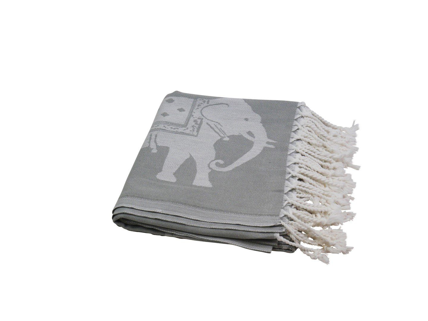 Elefanten, großen Hamam mit (1-St), weiß, my grau Baumwolle Fransen mit Hamamtücher Hamamtuch