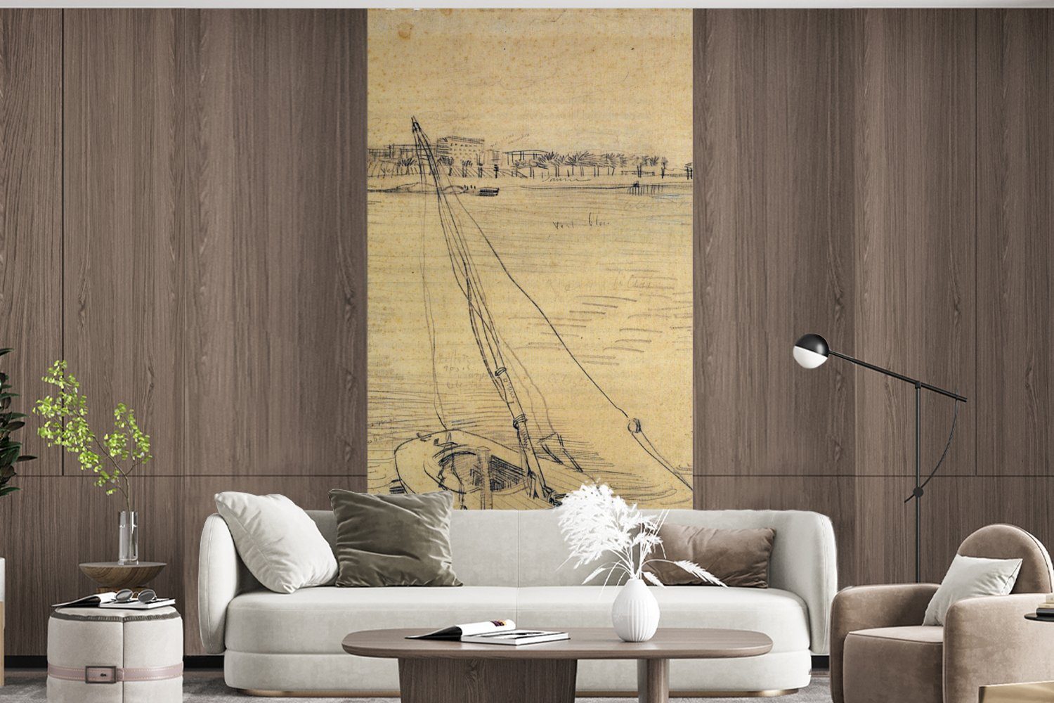 MuchoWow Fototapete Segelboot für St), (2 Wohnzimmer der bei Fototapete van auf Gogh, bedruckt, Asnières Seine Vincent Schlafzimmer Vliestapete - Matt, Küche