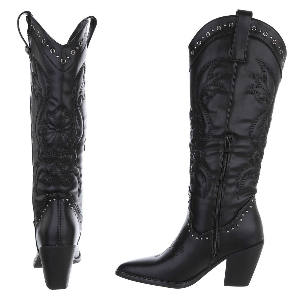Ital-Design Damen Cowboystiefel mit Blockabsatz und Stickerei Westernstiefel (92002489) Blockabsatz Stiefel in Schwarz – Bild 5 von 5