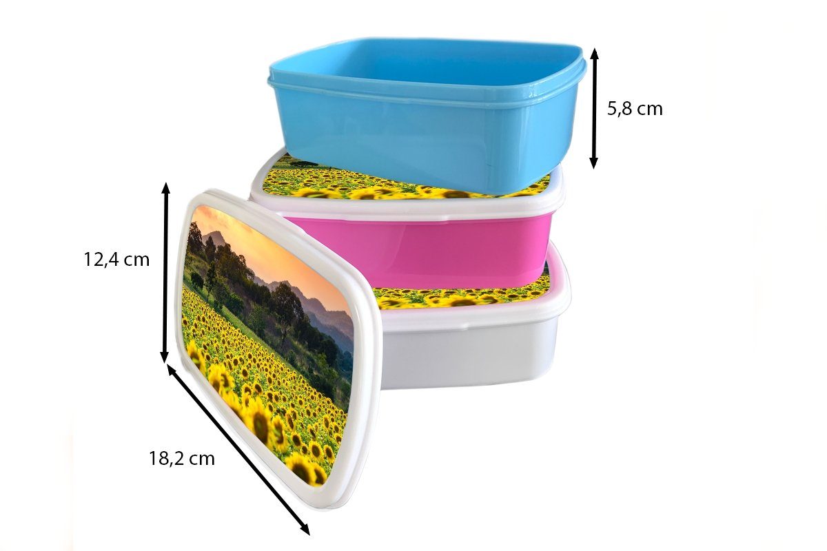 MuchoWow Lunchbox Sonnenblume - Natur und Jungs Kunststoff, weiß Erwachsene, und Mädchen Brotbox Kinder Berg, für (2-tlg), für Brotdose, 