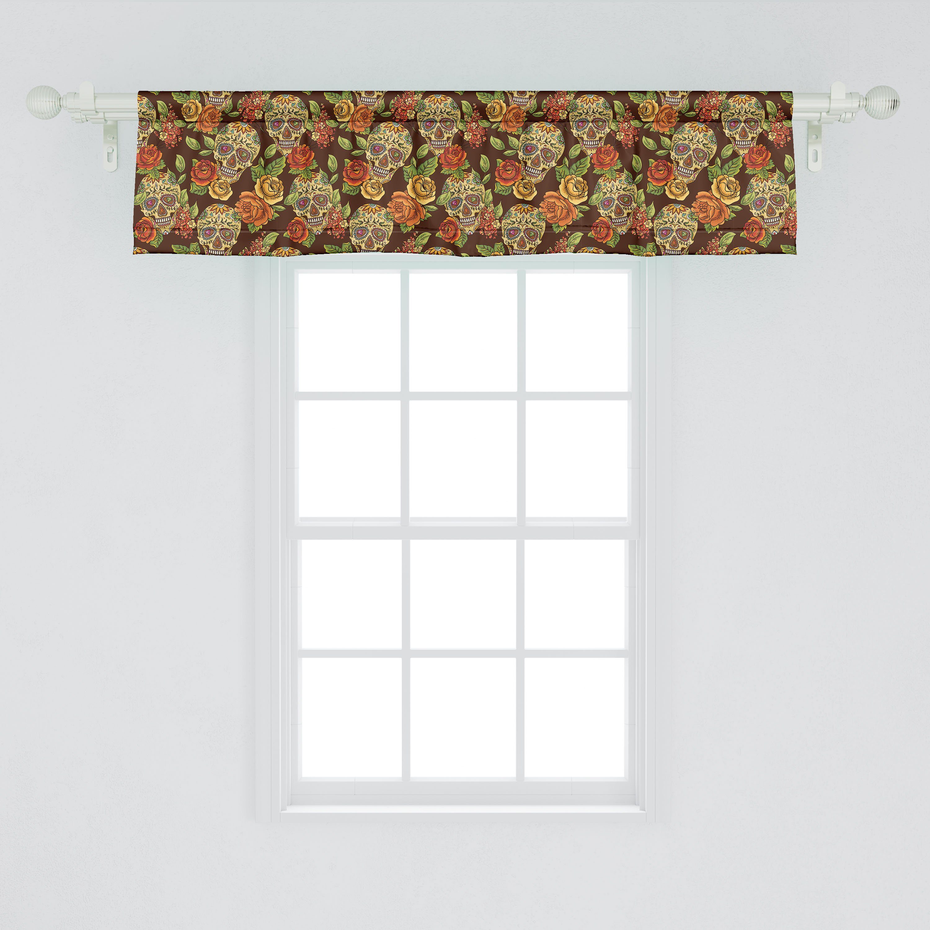 Küche Volant mit Vorhang Blumen Scheibengardine für Stangentasche, Abakuhaus, Dekor Diamant-Blumen-Blatt Microfaser, Schlafzimmer