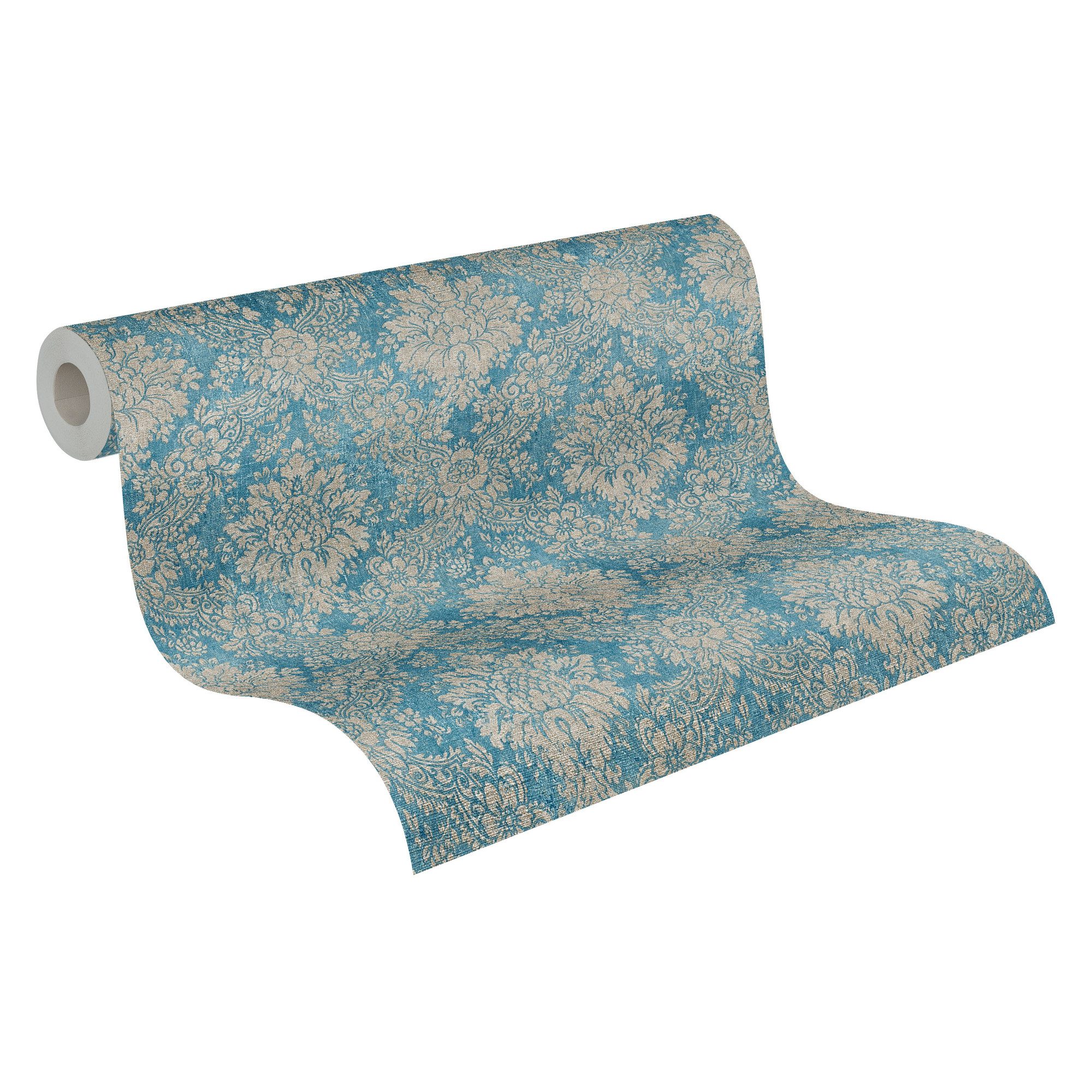 A.S. Création Vliestapete Styleguide Vliestapete Barock Mustertapete Ornamente Blau Beige, strukturiert, Strukturmuster, (1 St), moderne Tapete mit Klassik-Muster Vliestapete für Schlafzimmer Flur