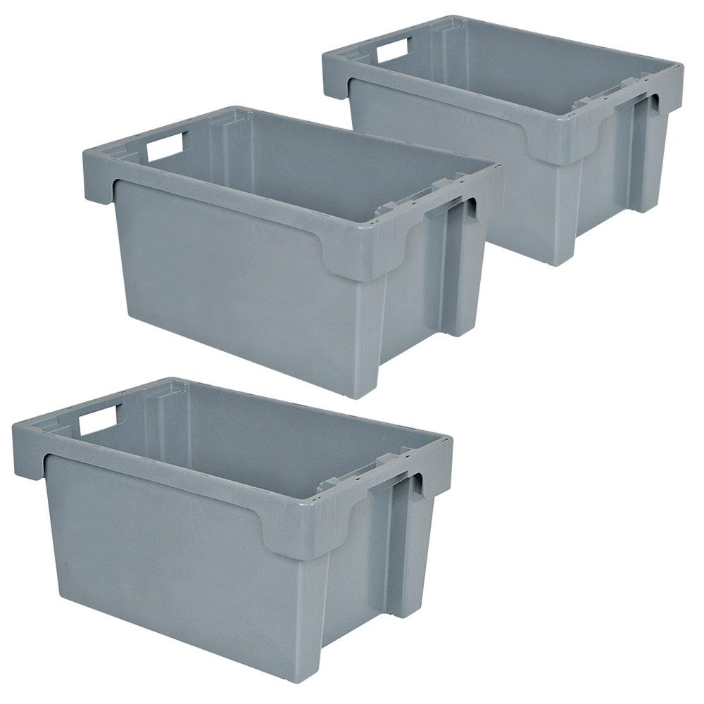 BRB-Lagertechnik Stapelbox 3 Drehstapelbehälter, LxBxH 600x400x300 mm, Inhalt 50 Liter, Praktisch für alle Bereiche, wo Raumersparnis von Bedeutung ist