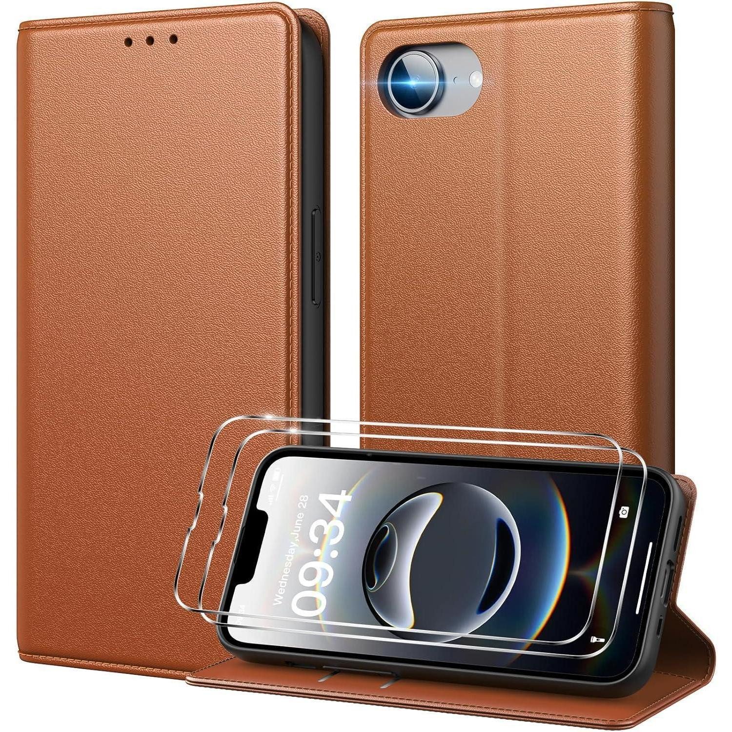 LuxusKollektion Flip Case Handyhülle Klapphülle iPhone 16e Kartenfach RFID iPhone 16e Braun