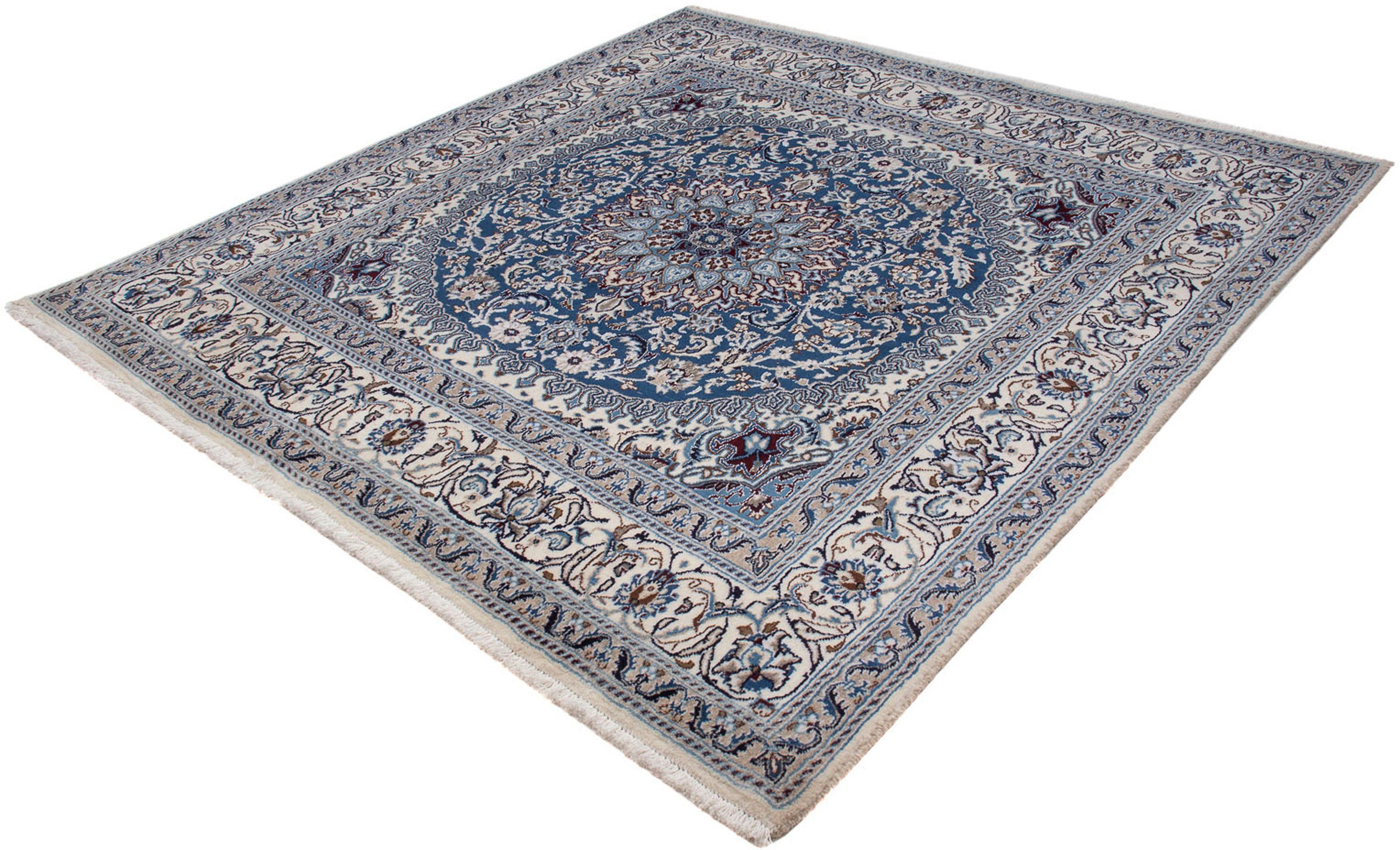 Orientteppich Perser - Nain quadratisch - 205 x 193 cm - blau, morgenland, quadratisch, Höhe: 10 mm, Wohnzimmer, Handgeknüpft, Einzelstück mit Zertifikat