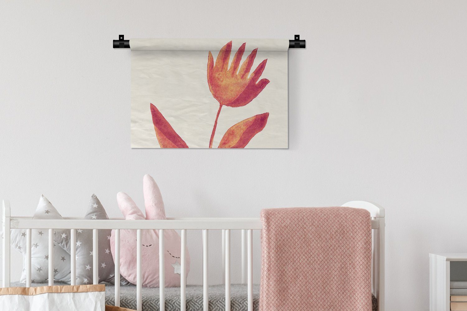 MuchoWow Wandbehang, - Schlafzimmer, Pflanze Wohnzimmer, Wanddekoobjekt - Rot Wanddeko Pastell, Blumen Kleid, für Kinderzimmer -